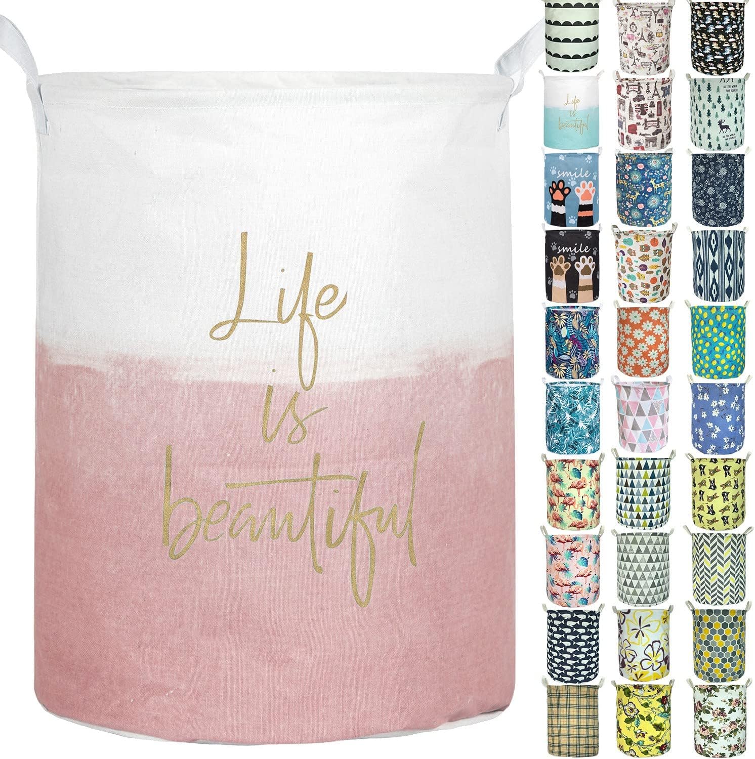 Merdes 19.7’’ Waterproof Foldable Laundry Hamper, Dirty Clothes Laundry Basket, Linen Bin Storage Organizer for Toy Collection (Life Pink)