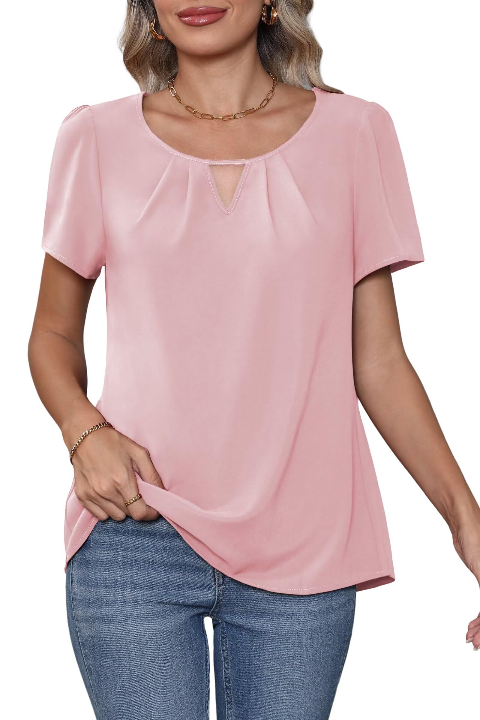 YGJIEGENG Top Damen Sommer Ärmellose Chiffon Tanktops Elegant Rundhals Oberteile Einfarbig Sexy Casual Blusentop S-2XL