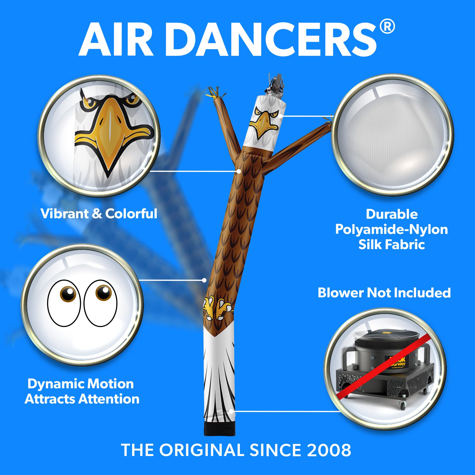 LookOurWay Air Dancers Inflatable Tube Man Attachment - 20 Feet Tall Wacky Waving Inflatable Dancing Tube Guy for Business Promotion - Blower Not Included - Mascot Character Animal Themed - Eagle