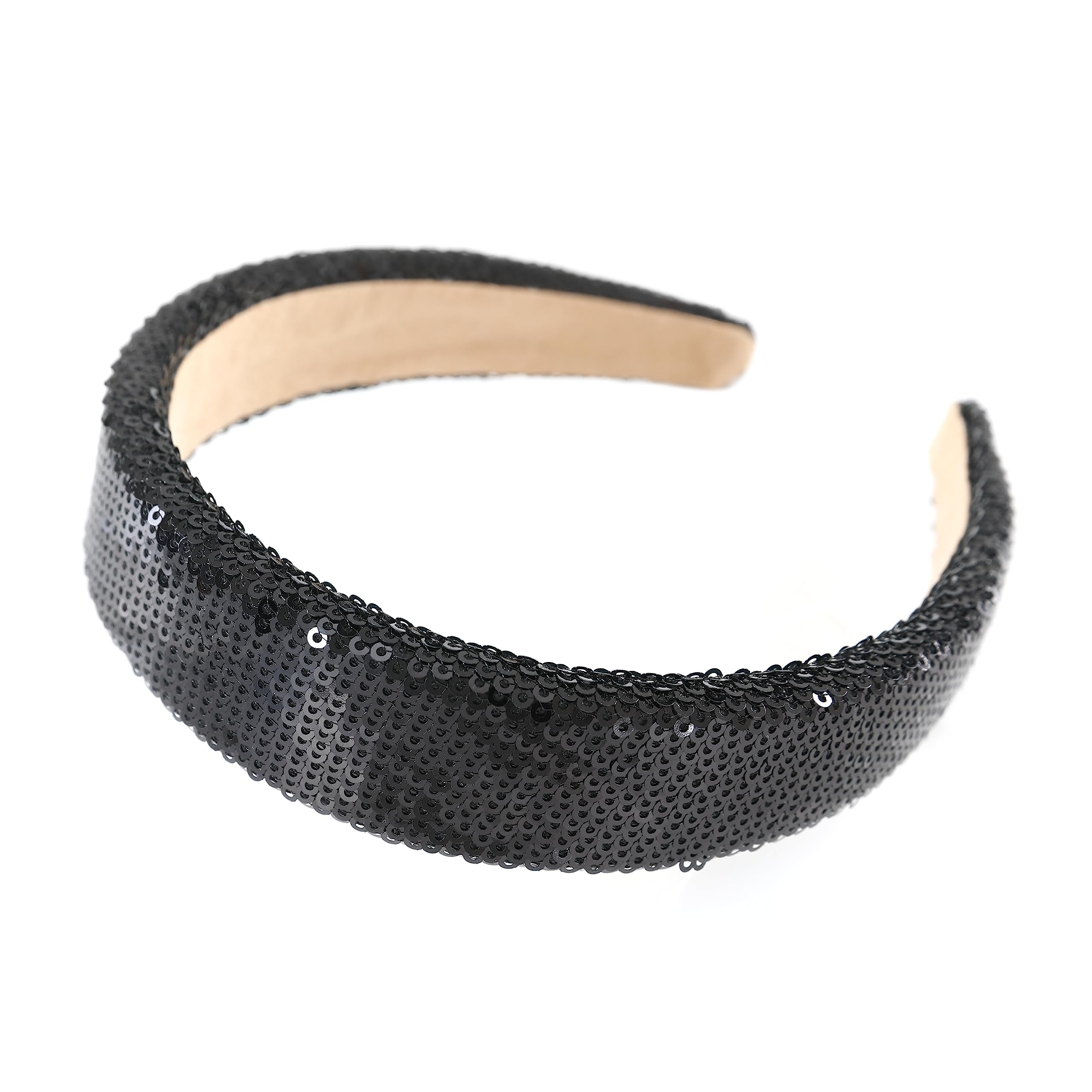 Fasce per capelli con paillettes scintillanti per donne e ragazze con glitter luccicanti fascia dorata con perline imbottite per compleanni e vacanze, accessori per capelli da donna, nero