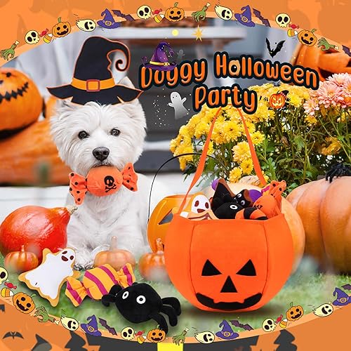 Miniatura 5 de Glimin Juego de 12 piezas de calabaza de Halloween, juguetes para perros de Halloween, juguetes chirriantes para perros de Halloween, juguetes de