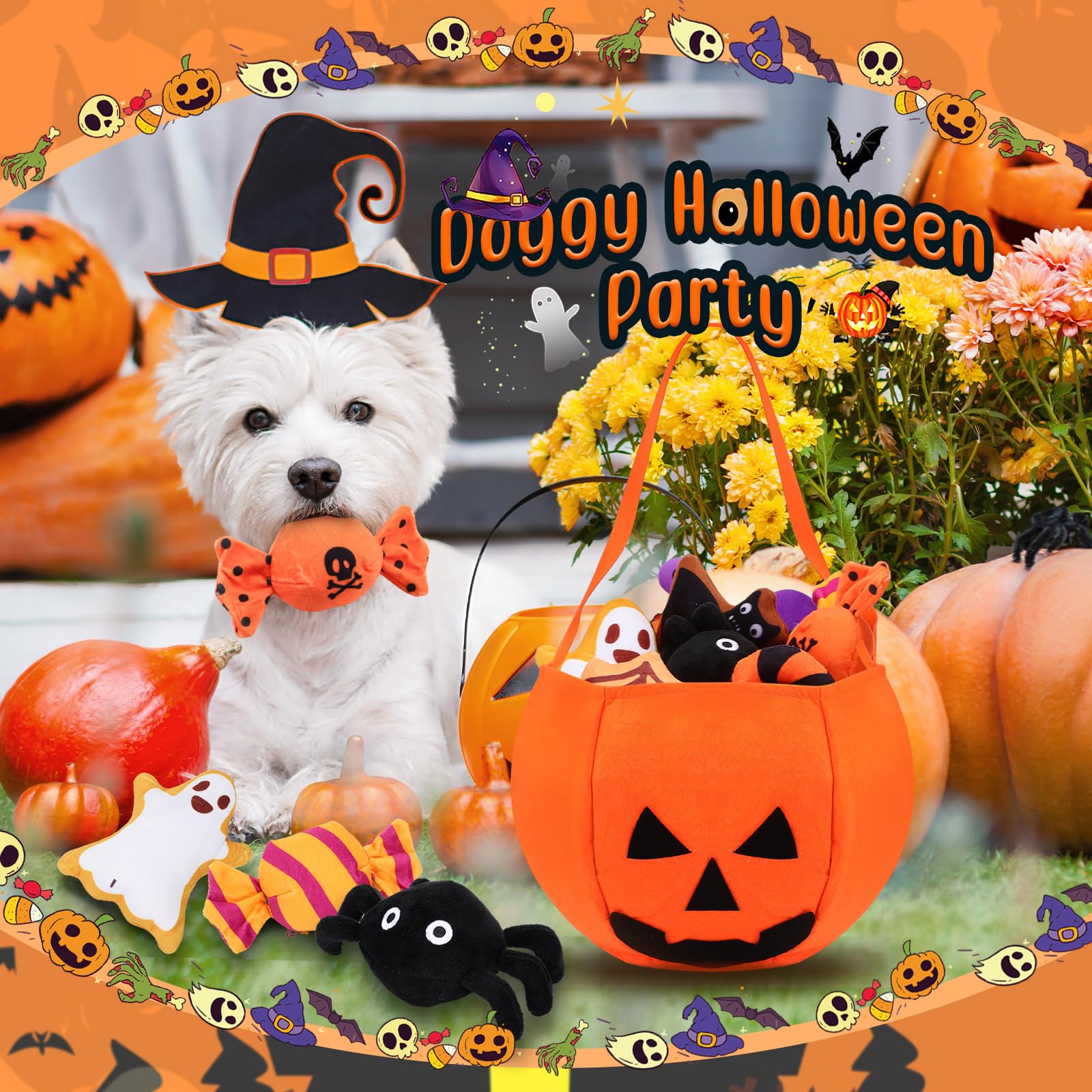 12-teiliges Halloween-Kürbis-Set, Halloween-Hundespielzeug, Halloween-Hundespielzeug, Quietschspielzeug, Plüsch-Kauspielzeug, Füllkörper, Hundespielzeug-Set, Zahnspielzeug für Hunde, Training
