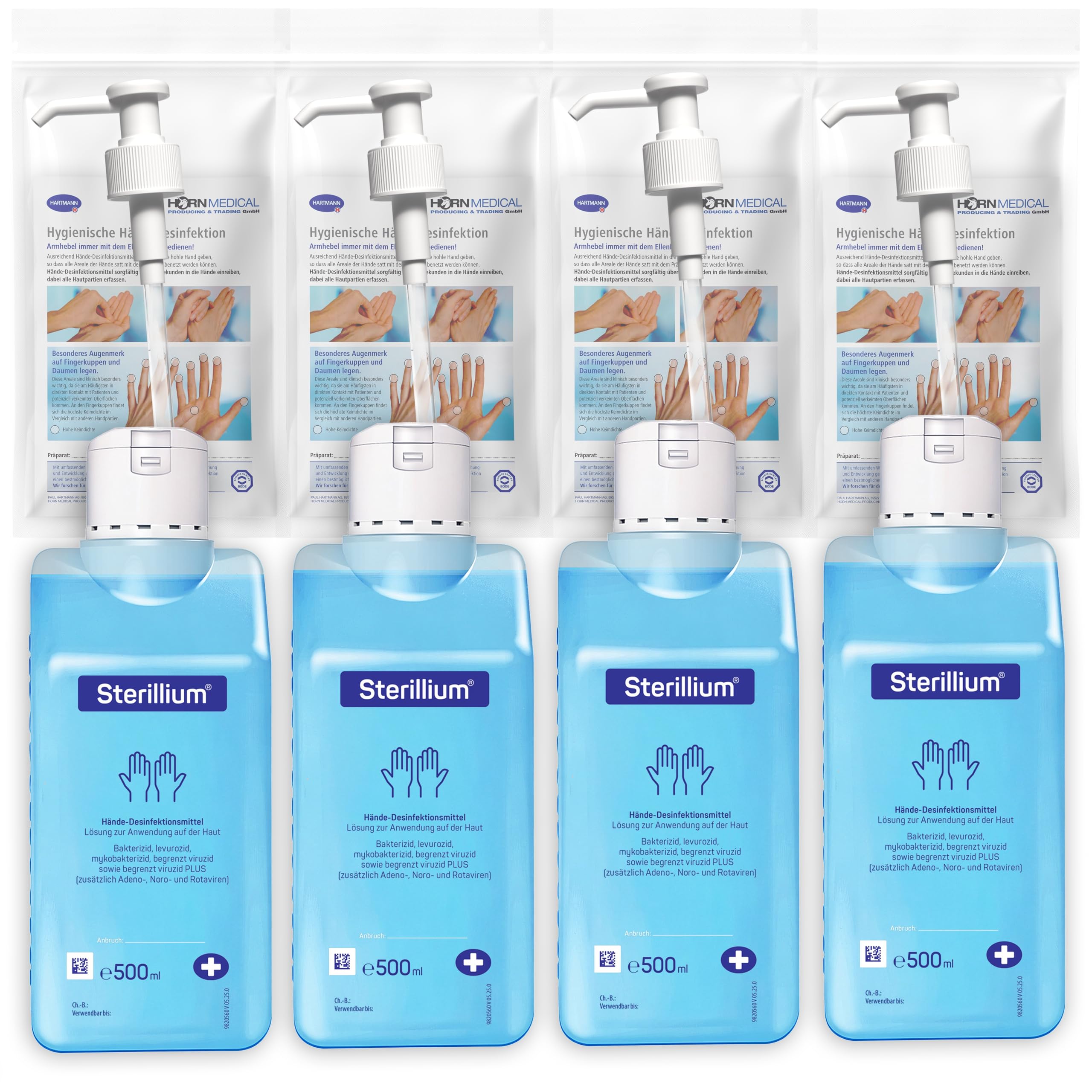 Dosierpumpen (4 Stück) mit Sterillium Händedesinfektionsmittel (4 x 500 ml)