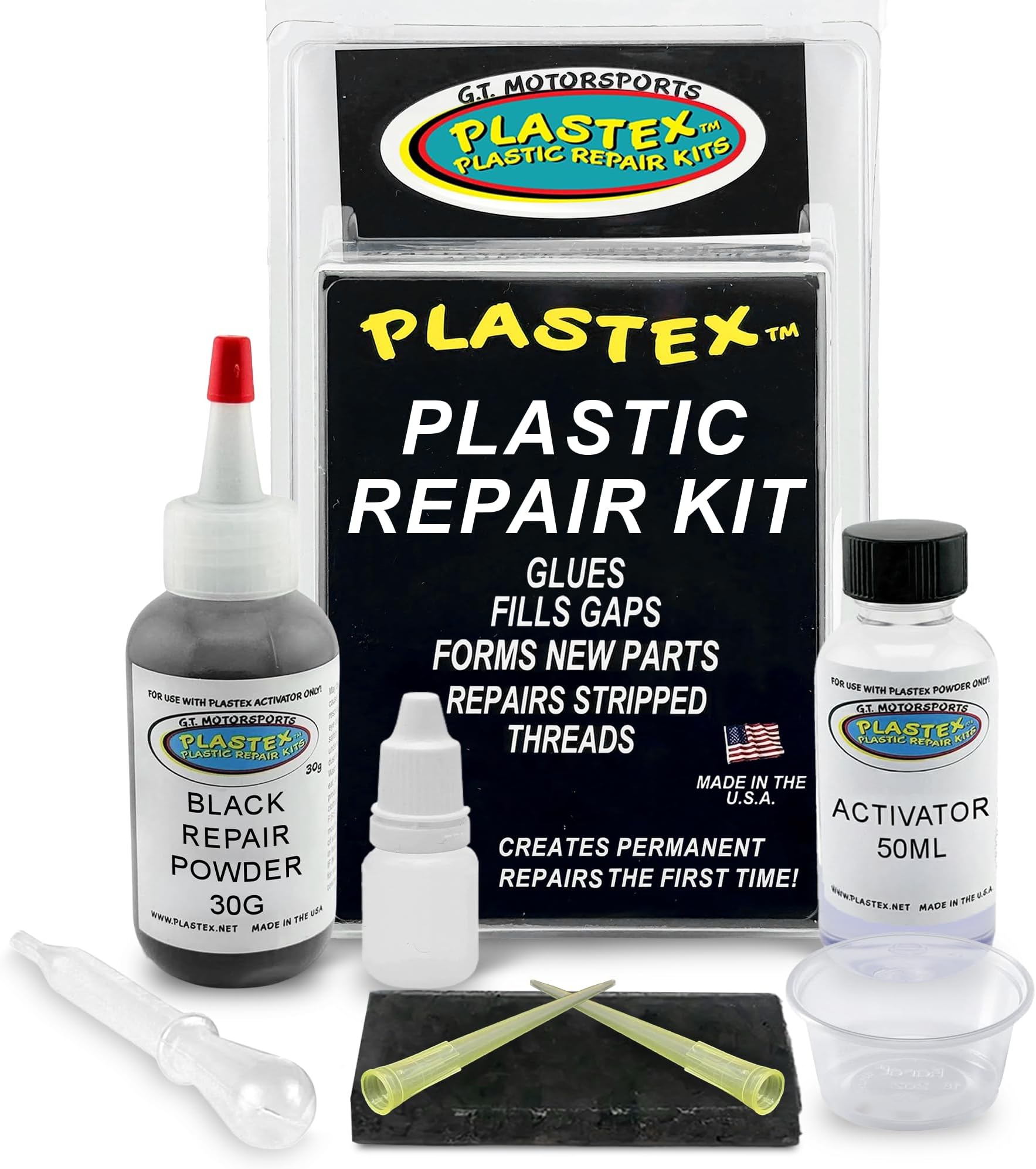 Plastex Plastic Repair Kits - Easily Glue, Repair or Remake Broken Plastic, Fiberglass, Wood & More!. (Standard Black Kit)