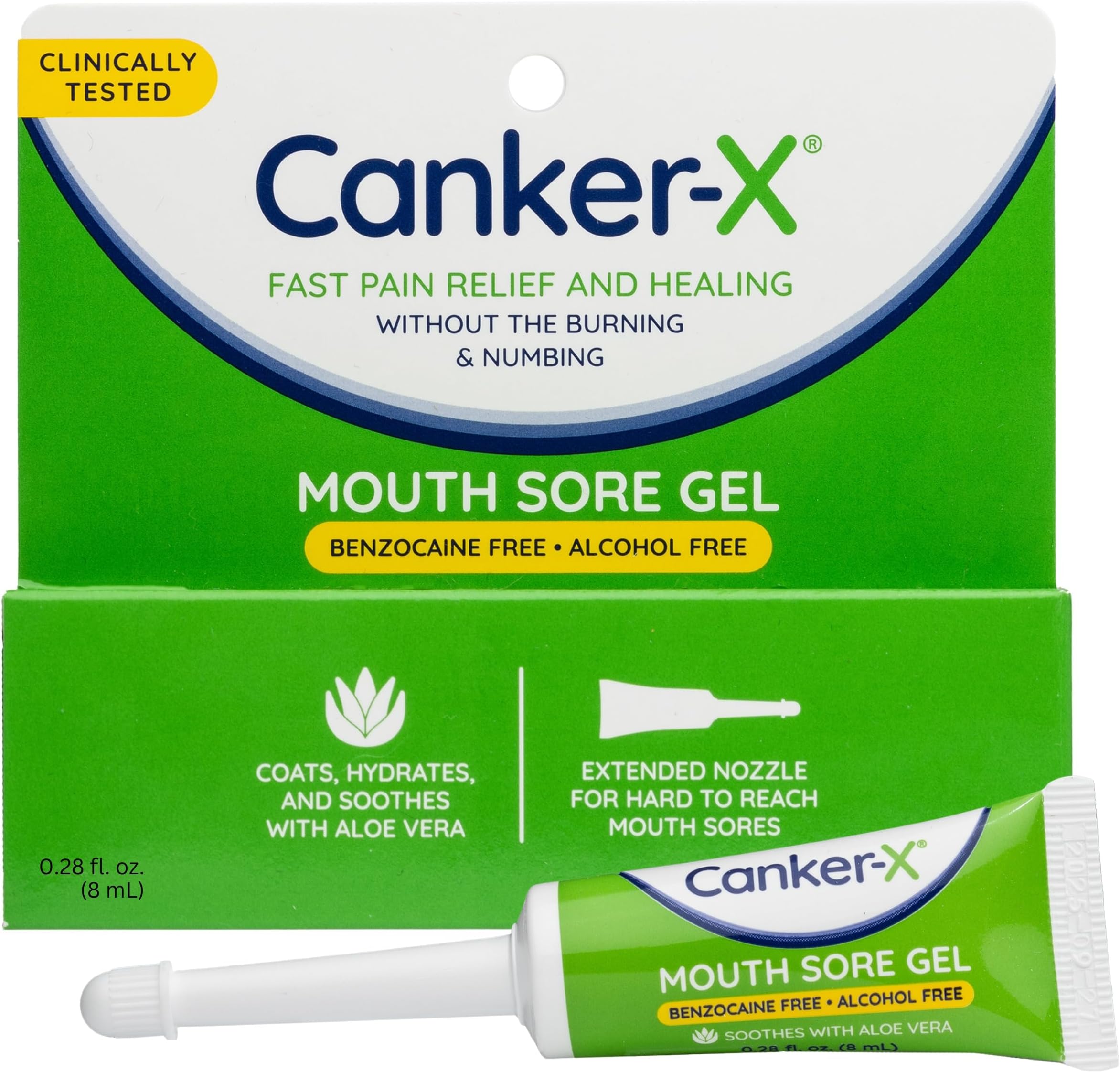 Canker-X Mouth Sore Gel, Fast Pain Relief & Healing for Canker Sores, Cheek Bites and Oral Abrasions, Oral Pain Relief Gel, Benzocaine-Free and Alcohol-Free, Adults and Kids 6+ Years, 0.28 fl oz