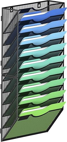 Kuntine.B Organizador de archivos de pared para colgar revistas, organizador de archivos de pared para oficina y hogar (negro, 10 niveles)