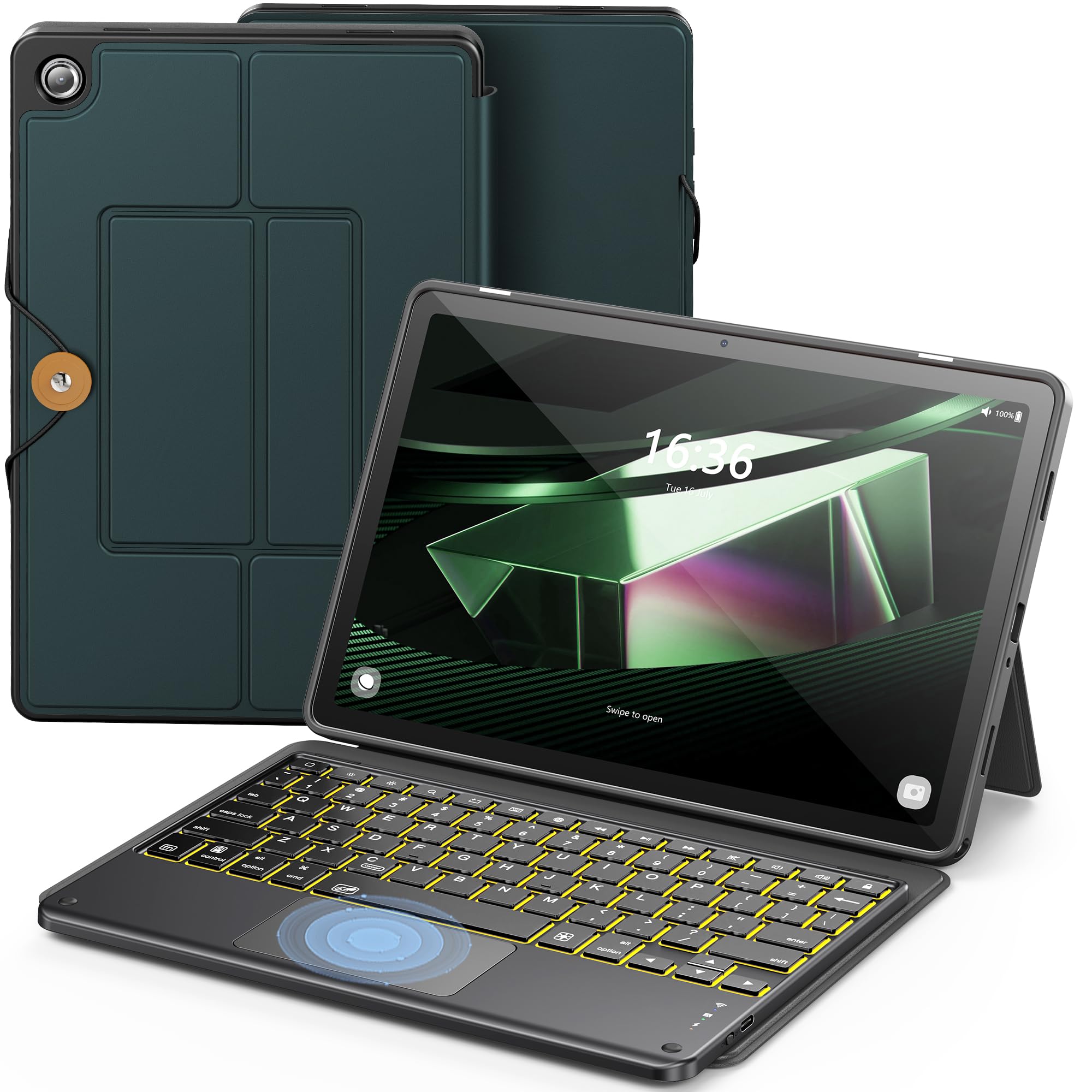 INFILAND Keyboard Case for Samsung Galaxy Tab A9+/A9 Plus with 7-Color Backlight & High Precision Trackpad, Slim and Portable Detachable Folder Style Keyboard Case for Tab A9+ 11 inch,Midnight Green