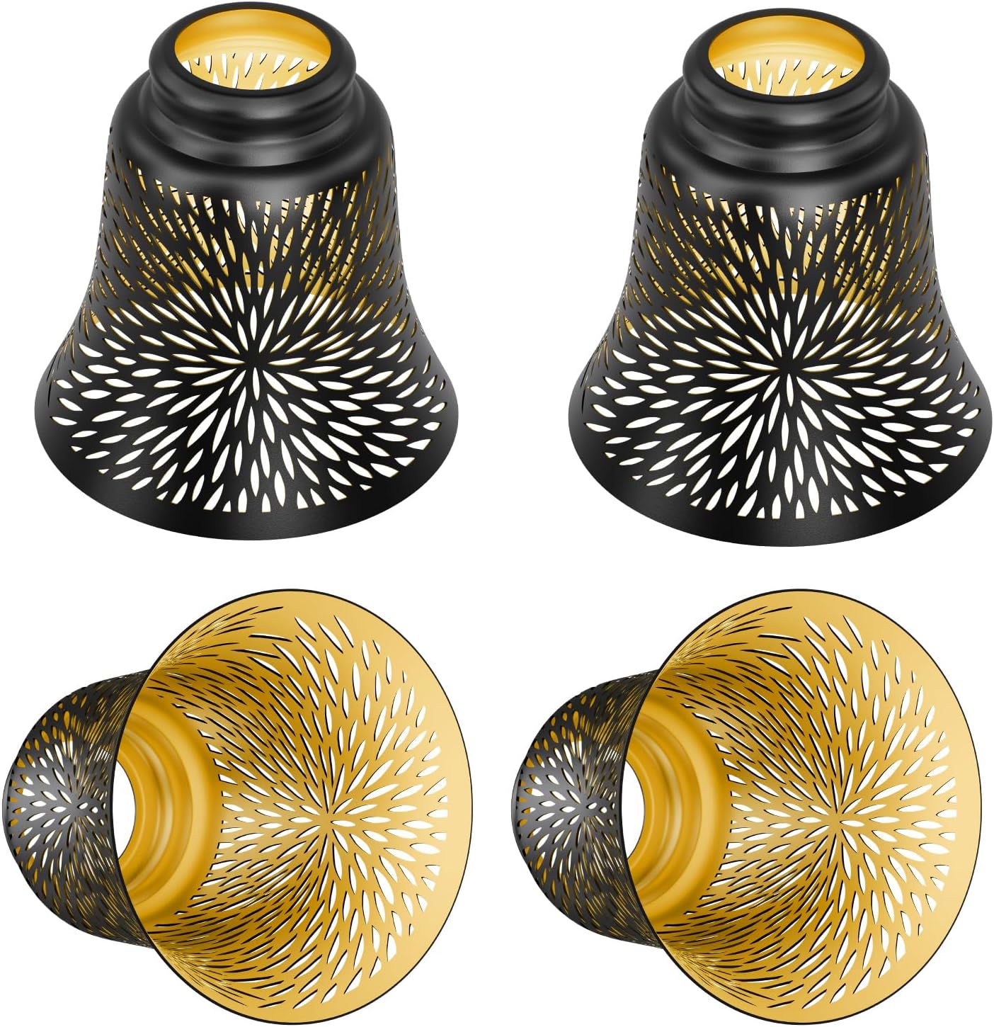 Ceiling Fan Replacement Globes, 4 Pack Chrysanthemum Pattern Fixture Replacement Globes Shades with 1-5/8" Fitter, ALUCSET 4.5" Height and 4-3/4" Diameter, Metal Cover for Pendant Lamp Wall Lamp