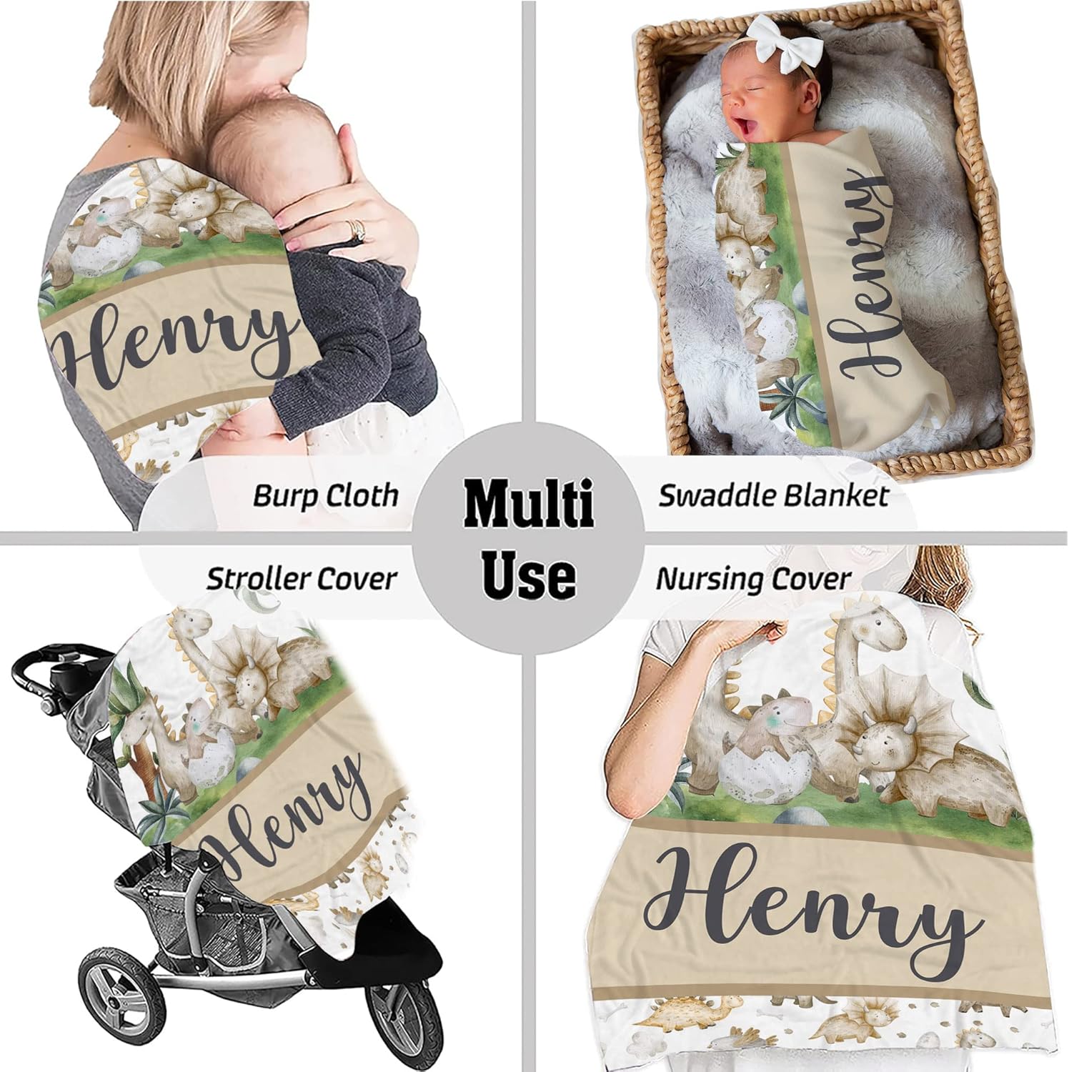 Personalized Dinosaur Baby Blanket, Toddler Dinosaur Blanket, Baby Blanket with Name Baby Boy Swaddle Blanket, Blanket for Baby Boy