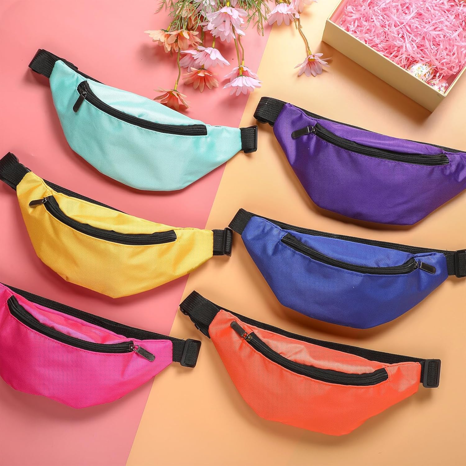 Saintrygo 28 Pcs Neon Fanny Bag 80s Party Waist Bags Adjustable Neon Fanny Pack Oxford Cloth Workout Traveling Running Waist Bags with Zippered for Outdoor Rave Party Women Men (Charming Colors) - Image 4