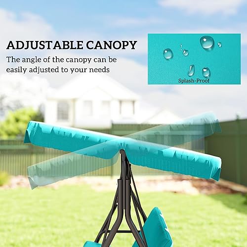 Miniatura 3 de Outsunny Silla columpio de 3 asientos para patio al aire libre con cojín extraíble, soporte de marco de acero y toldo inclinable ajustable para