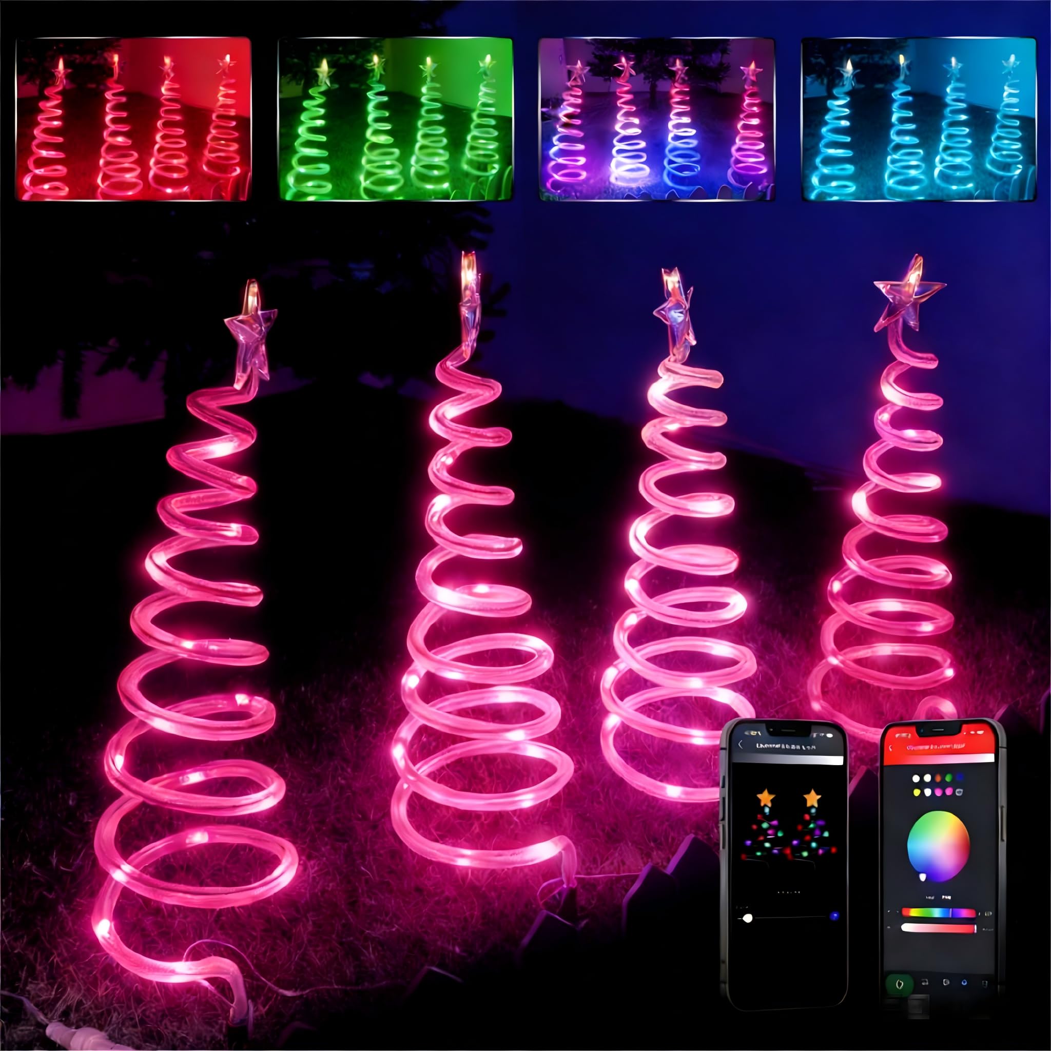 Spiralne lampki na ścieżkę choinkową, inteligentne dekoracje świąteczne na zewnątrz, spiralne drzewo, światła chodnika na podwórko, patio, dekoracje ścieżki, sterowanie aplikacją, wodoodporne