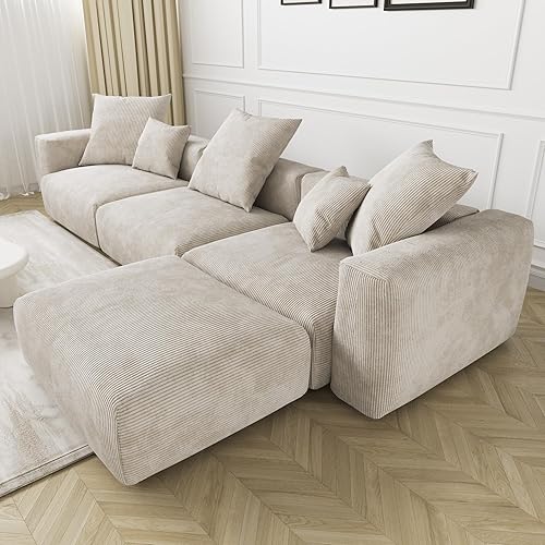 Miniatura 5 de JACH Sofá modular con 5 almohadas, lujoso sofá modular con tumbona, fundas de cojín extraíbles, sofás suaves modernos de pana para sala de estar,