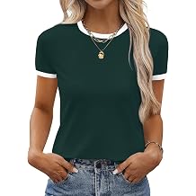 Remidoo Ringer Tee Women Short Sleeve Shirts Color Block Tops Casual Summer Vintage T Shirt