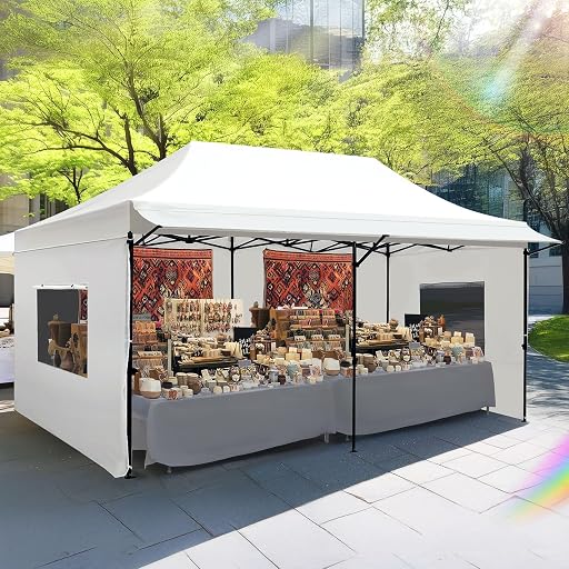 Quictent 10x20 Heavy Duty Pop up Canopy Tent with 3 Removable Sidewalls, Commercial Grade Instant Shelter with Wheeled Bag for Outdoor, Parties, Markets, 600D PU Coated UPF 50+ Sun Shield