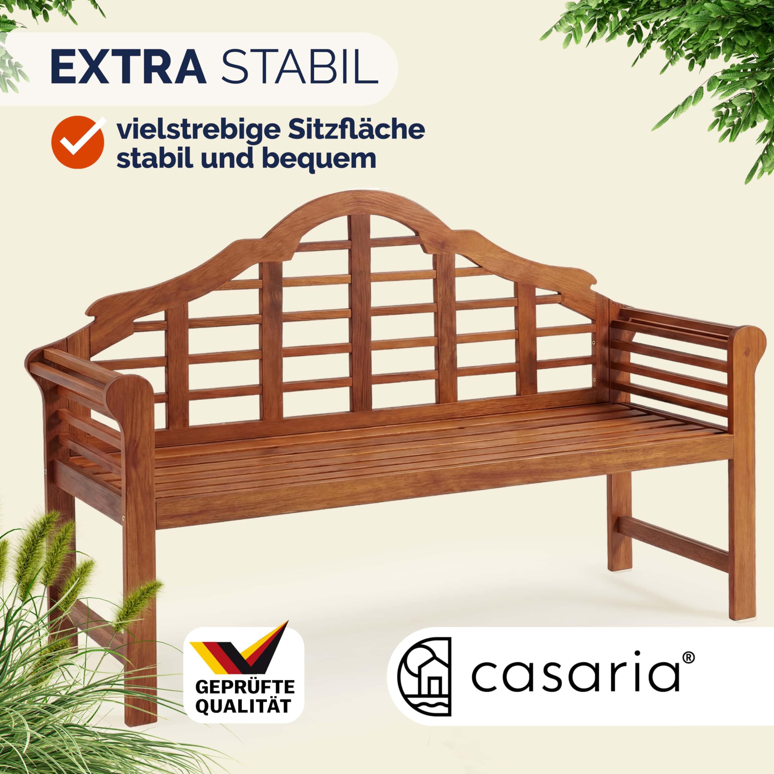 Casaria® Gartenbank Wetterfest Holz FSC®-Zertifiziert 240kg Belastbar 2-Sitzer Armlehne Rückenlehne 135x56cm Garten Balkon Holzbank Eukalyptus Braun
