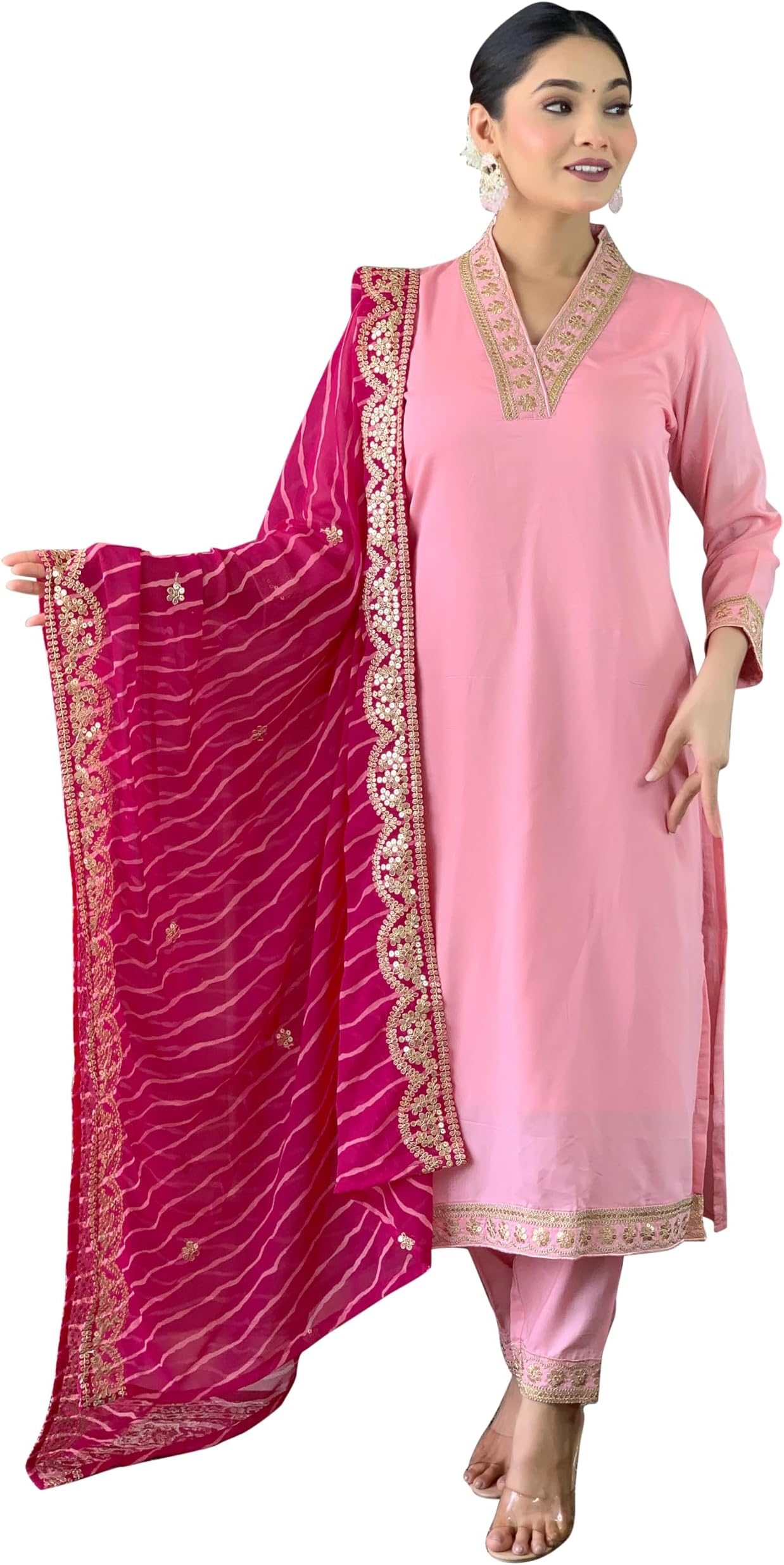 Naixa Women's BSY Viscose Embroidered Straight Kurta with Pant and Dupatta Sets (NX-450)