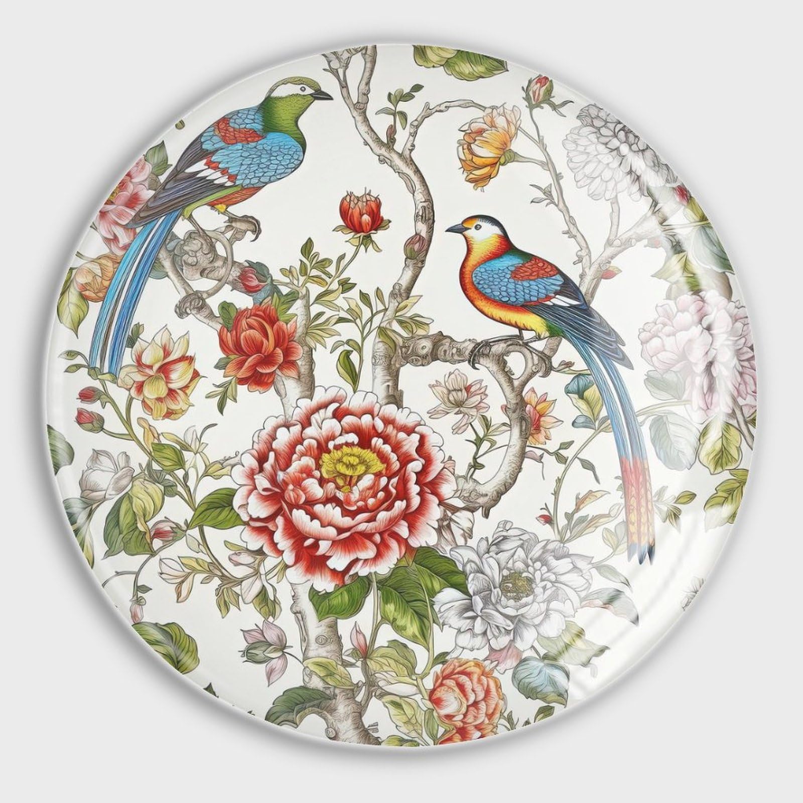 Aimants de réfrigérateur en verre motif oiseau Chinoiserie lot de 4