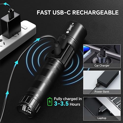 Miniatura 5 de LED Rechargeable Flashlights 9900 High Lumens 2Pack, Super Bright Flashlight, Zoomable Powerful Camping Flashlights with LCD Digital Display, 5