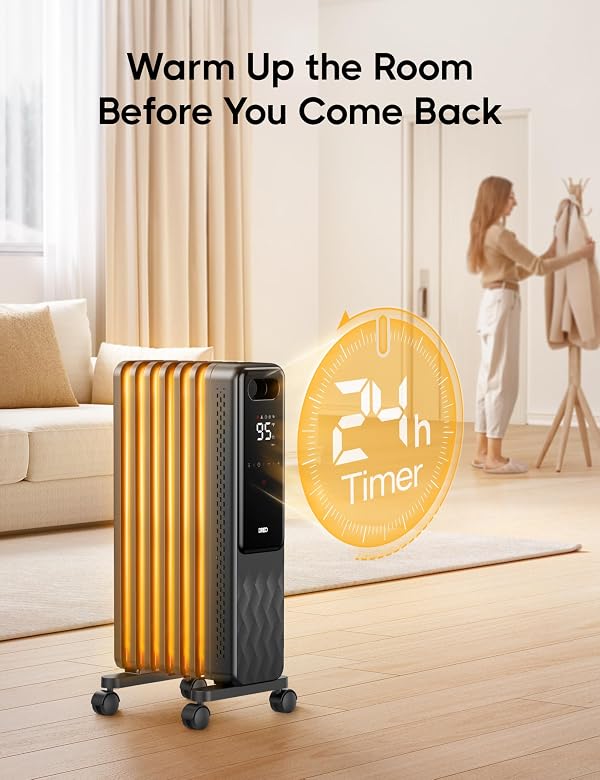 DREO Oil Filled Radiator, Electric Radiant Heaters for indoor use Large Room with Remote Control, Child Lock, 4 Modes, Overheat & Tip-Over Protection, 24h Timer, Digital Thermostat, Quiet, 1500W by DREO - Image 7