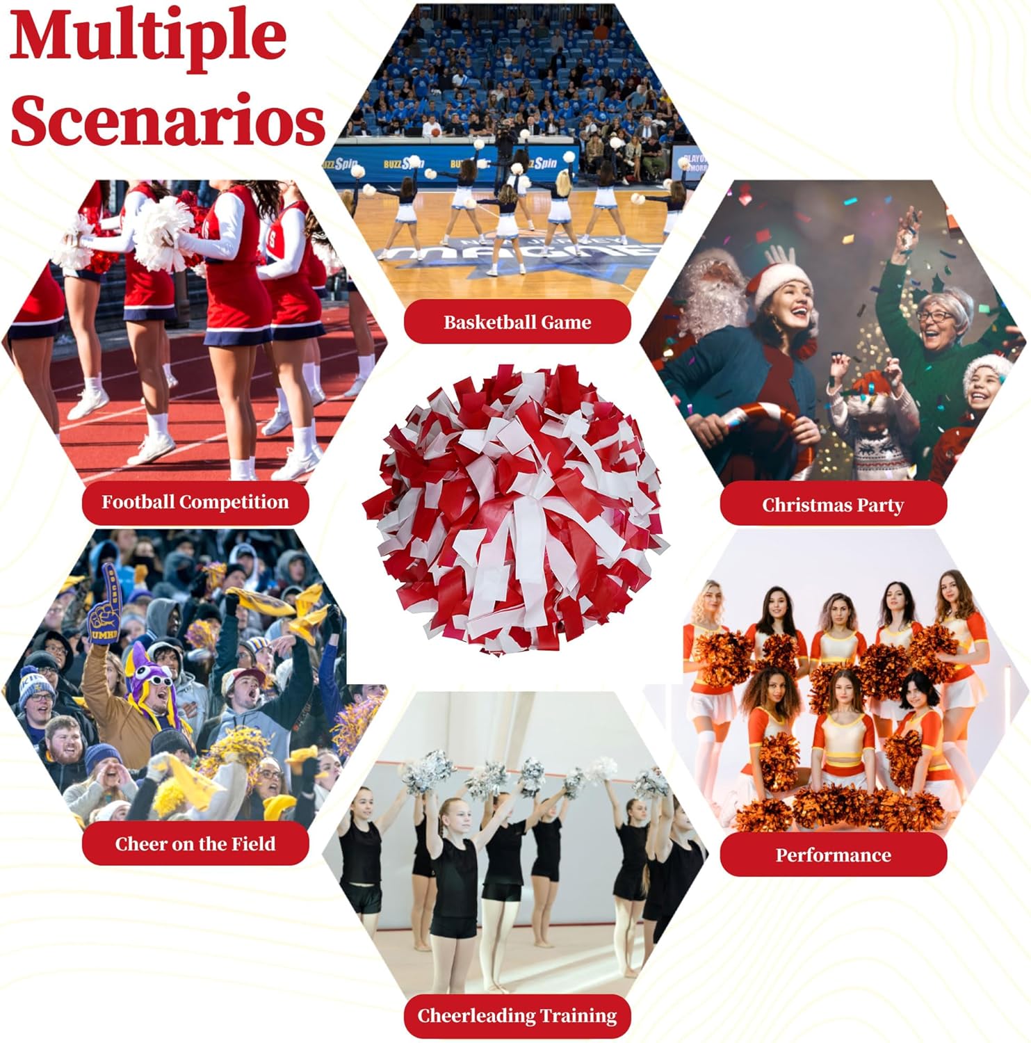 Danzcue 1 Pair 6 Inches Plastic Cheerleading Pom Poms with Dowel Handle
