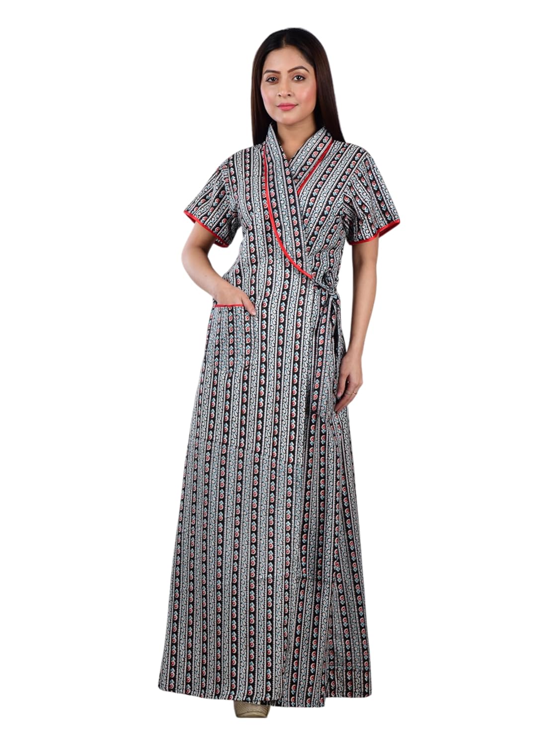 Being Beauty Women’s 100% Cotton Maternity & Nursing Housecoat – Black Relaxed-Fit Feeding Nighty, Robe & Gown for Pregnan...