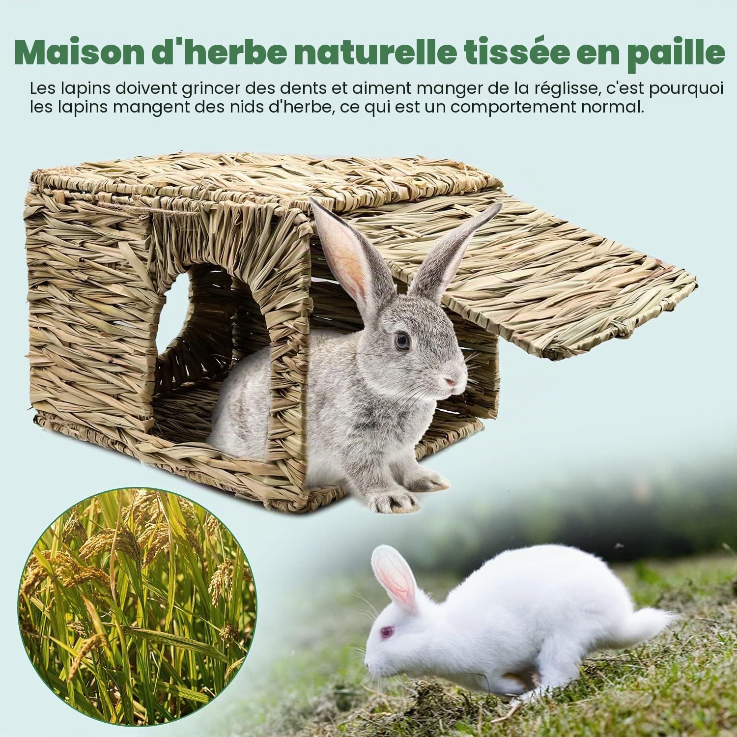 HYLYUN Très Grande Maison Foin Lapin Naturellement Séchée Maison d'herbe Tissée Pliable pour Lapin, Cochon d'Inde, Chinchilla, Furet Jouer et Dormir
