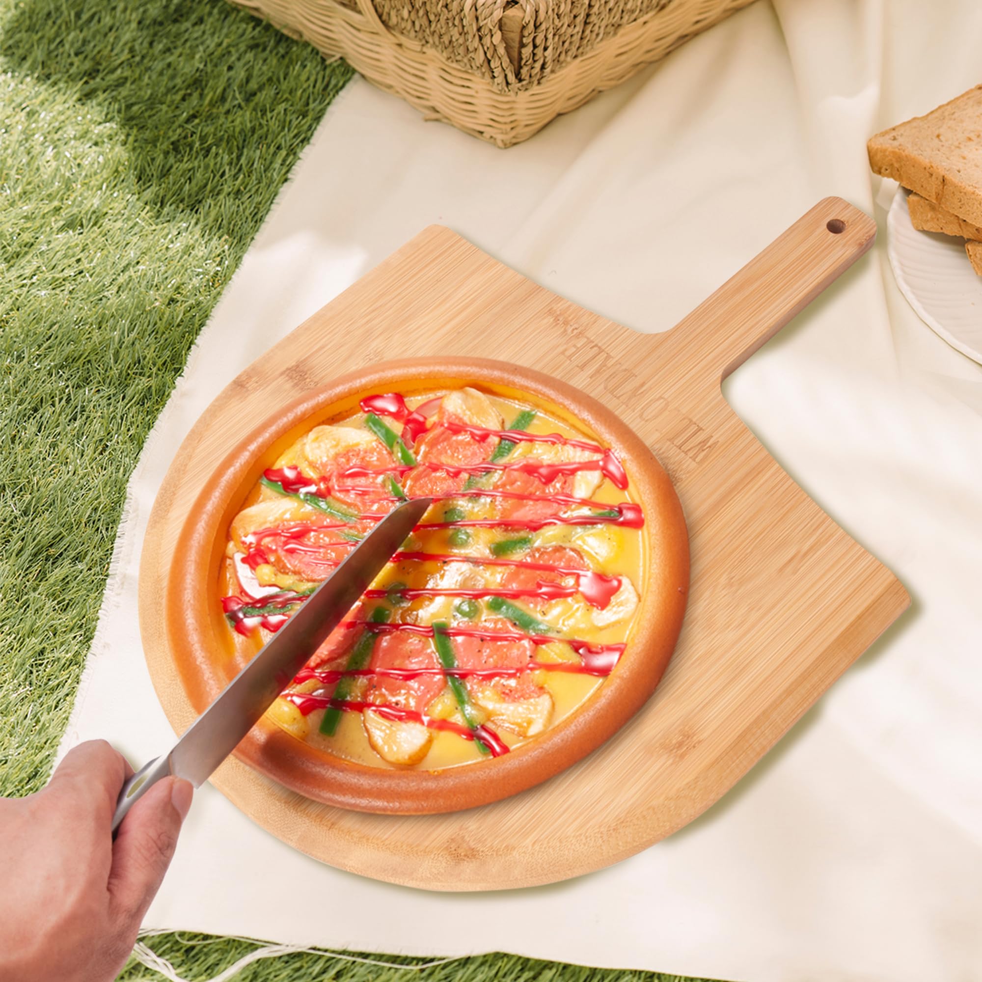 WILLOWDALE Pizzaschieber aus Holz, 30,5 cm, 2 Stück, Küchen-Bambus-Pizzaschaufel, großes Pizzaofen-Zubehör zum Backen mit Griff, Holzschneide-Servierbrett für Käse, Brot, Kuchen, Obst, Gemüse