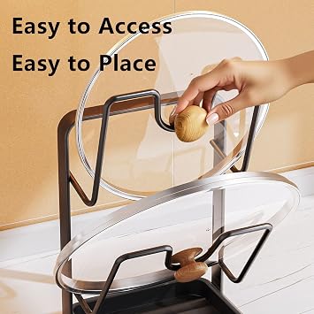 Kitchen Pot Lid Storage Rack, 304 Stainless Steel Pot Lid Holder While Cooking, Multifunctional Kitchen Pot Cover Organizer for Countertop, With Removable Drip Tray (Beige single-layer)