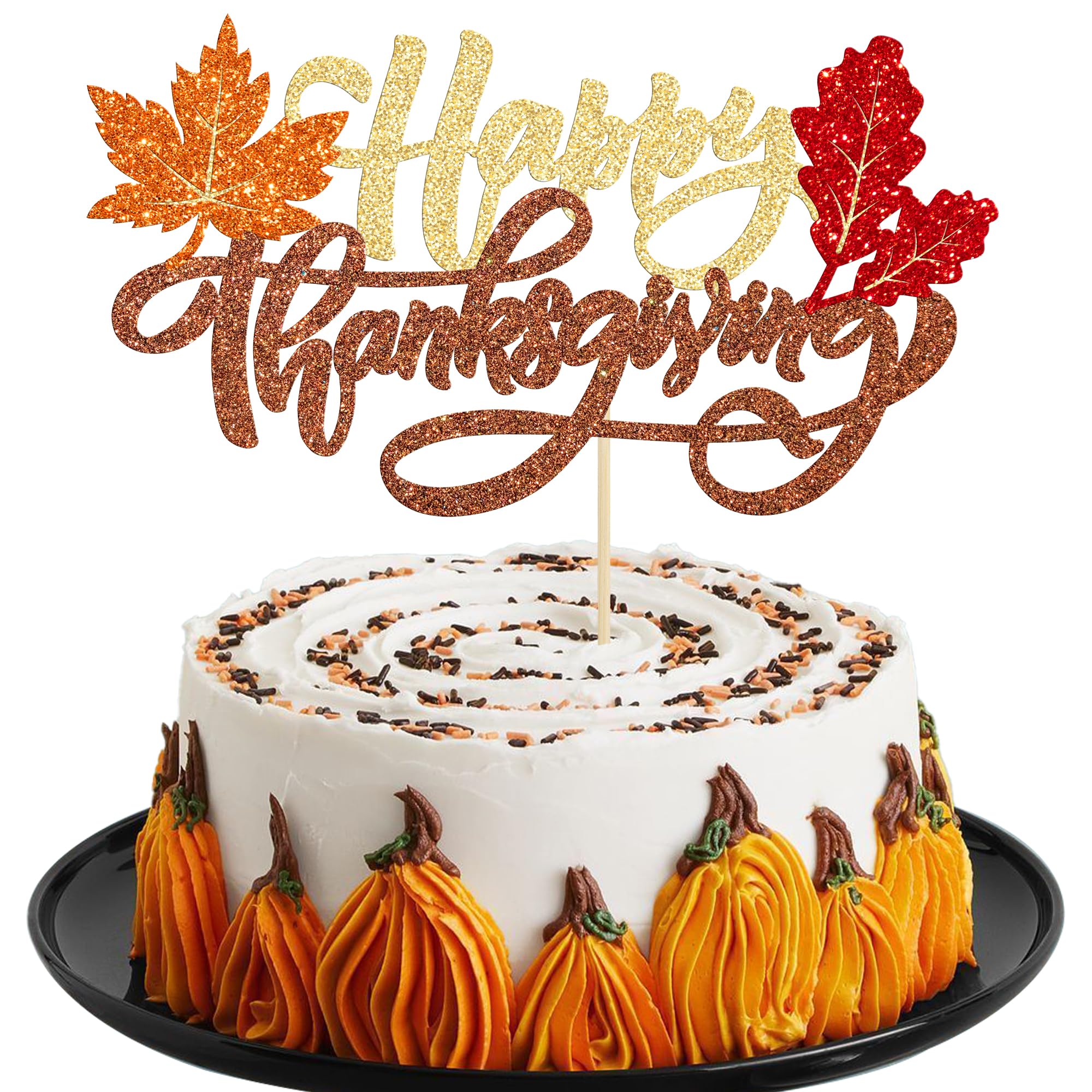 Amazon.com: Gyufise 1Pcs Happy Thanksgiving Cake Topper Glitter Maple ...