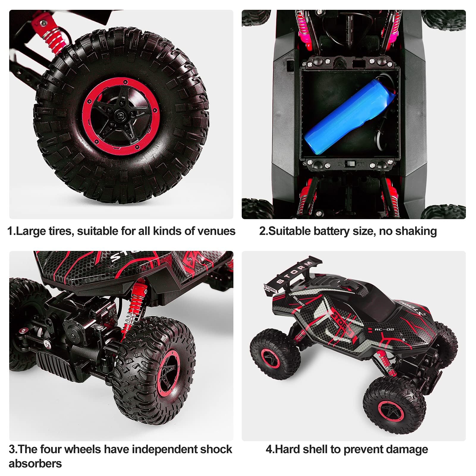 Herefun Zdalnie sterowany samochód RC 2,4 GHz 4WD LED z sprayem, ładowany, terenowy, dla dzieci od 5 lat