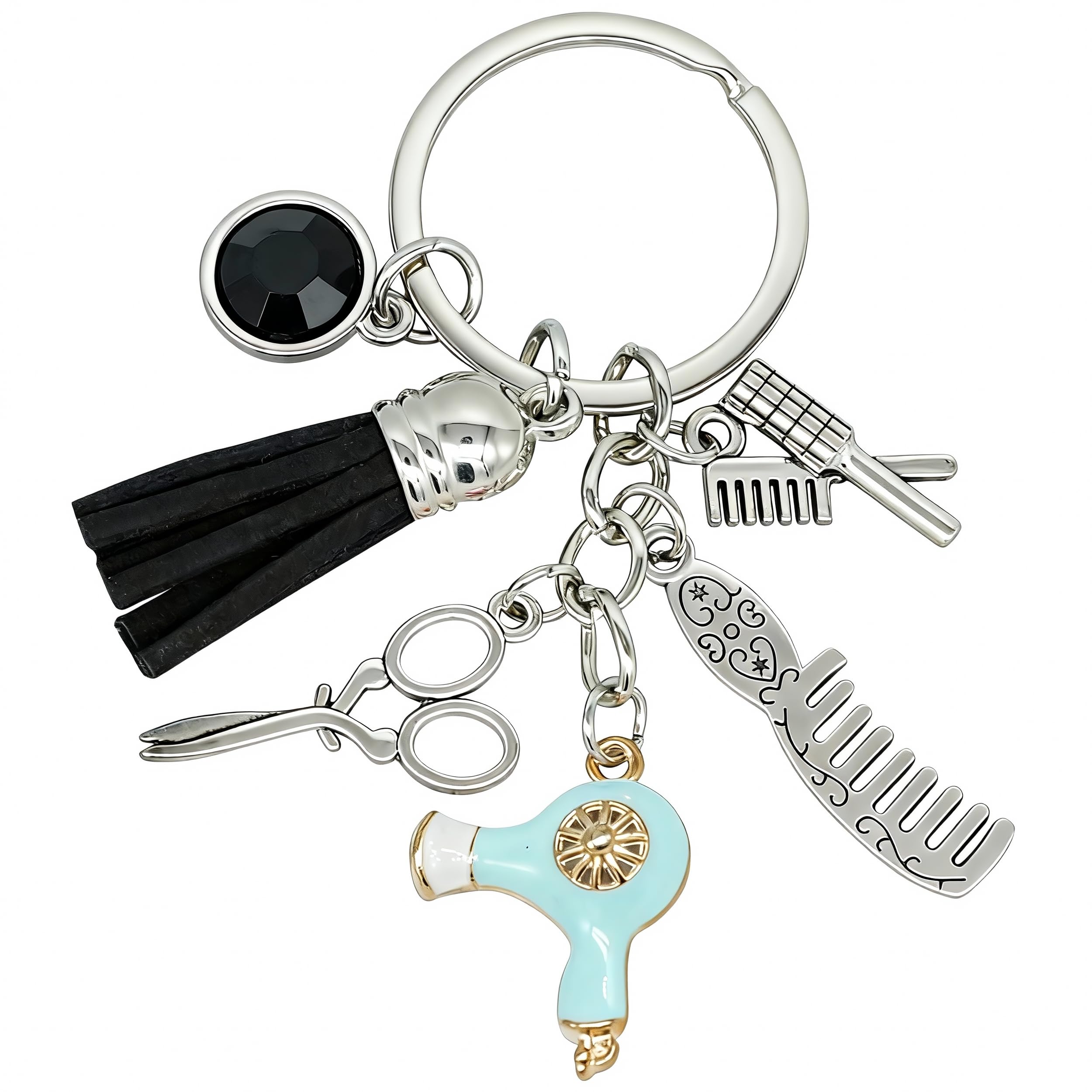 Moydolo Comb Scissors Hair Dryer Keychain Pendant Barbe Key Chains Charm Keyring for Hairdresser Hair Stylist Pursse Backpack