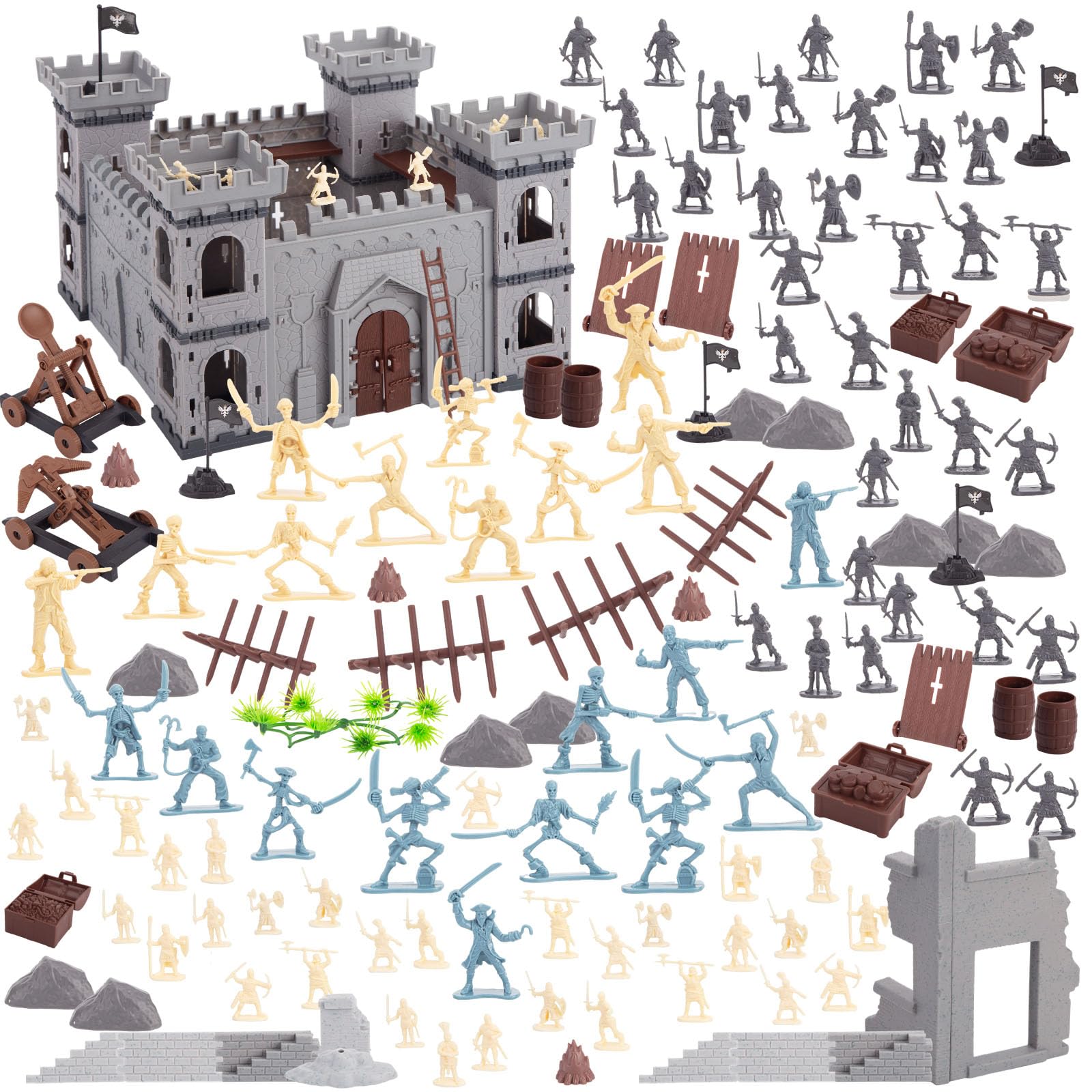 AMOR PRESENT 310PCS Ancient Military Soldier Set, Toy Medieval Knights Army Men Pirate Castle Model Assembly for Boys Birthday Party Gift