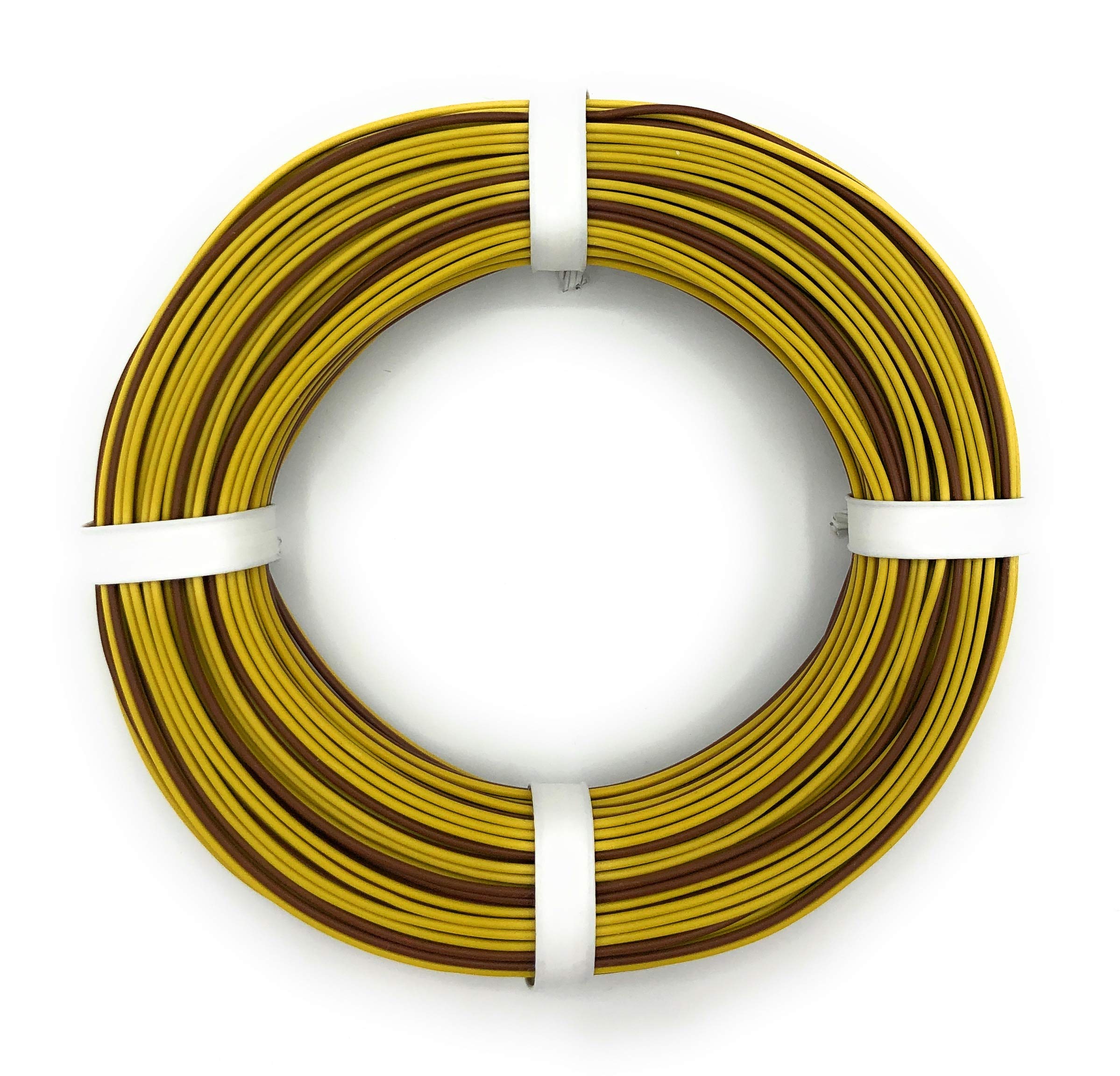 Cable L2218/25 – Cable trenzado de cobre 2 x 0,14 mm² (1 x 18 x 0,10 mm), cable doble, anillo de 25 m (amarillo-marrón)