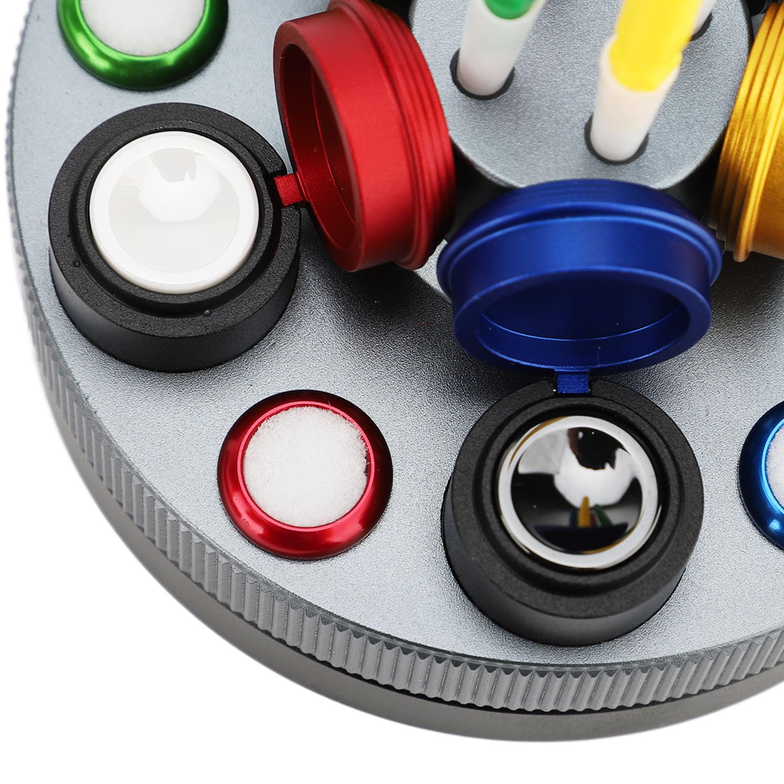 Kit Olio per Orologi da 5 Tazze con 4 Penne per Olio, Accessori per Riparazione Giradischi in Metallo - Set Assortimento Oliatore per Orologi, Ideale per la Manutenzione
