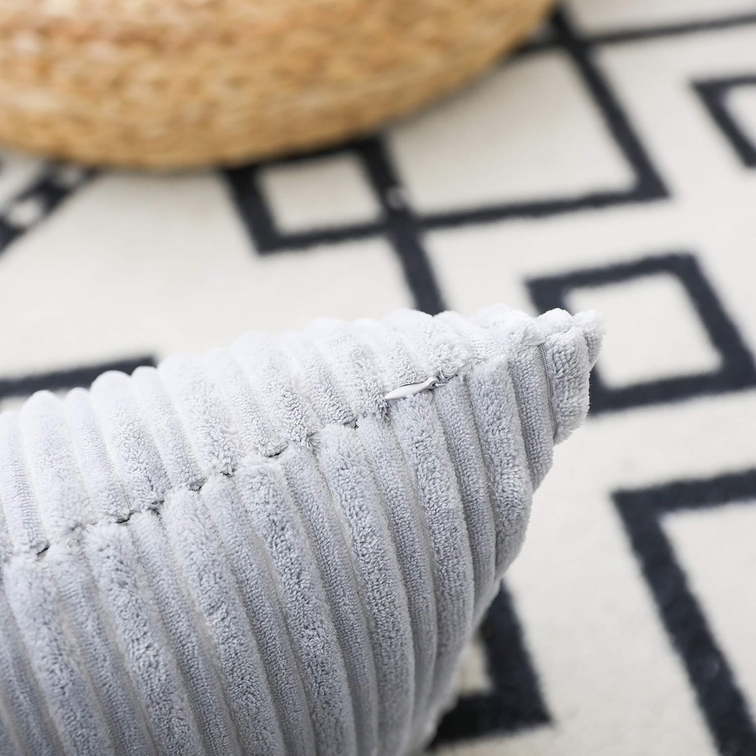 UGASA Velvet Pillow Covers Striped, Decorative Throw Cushion Case with Hidden Zipper for Home Couch/Bedroom, Soft Cozy Solid Oblong, 1 Piece (12"x20", Light Grey) - Image 9