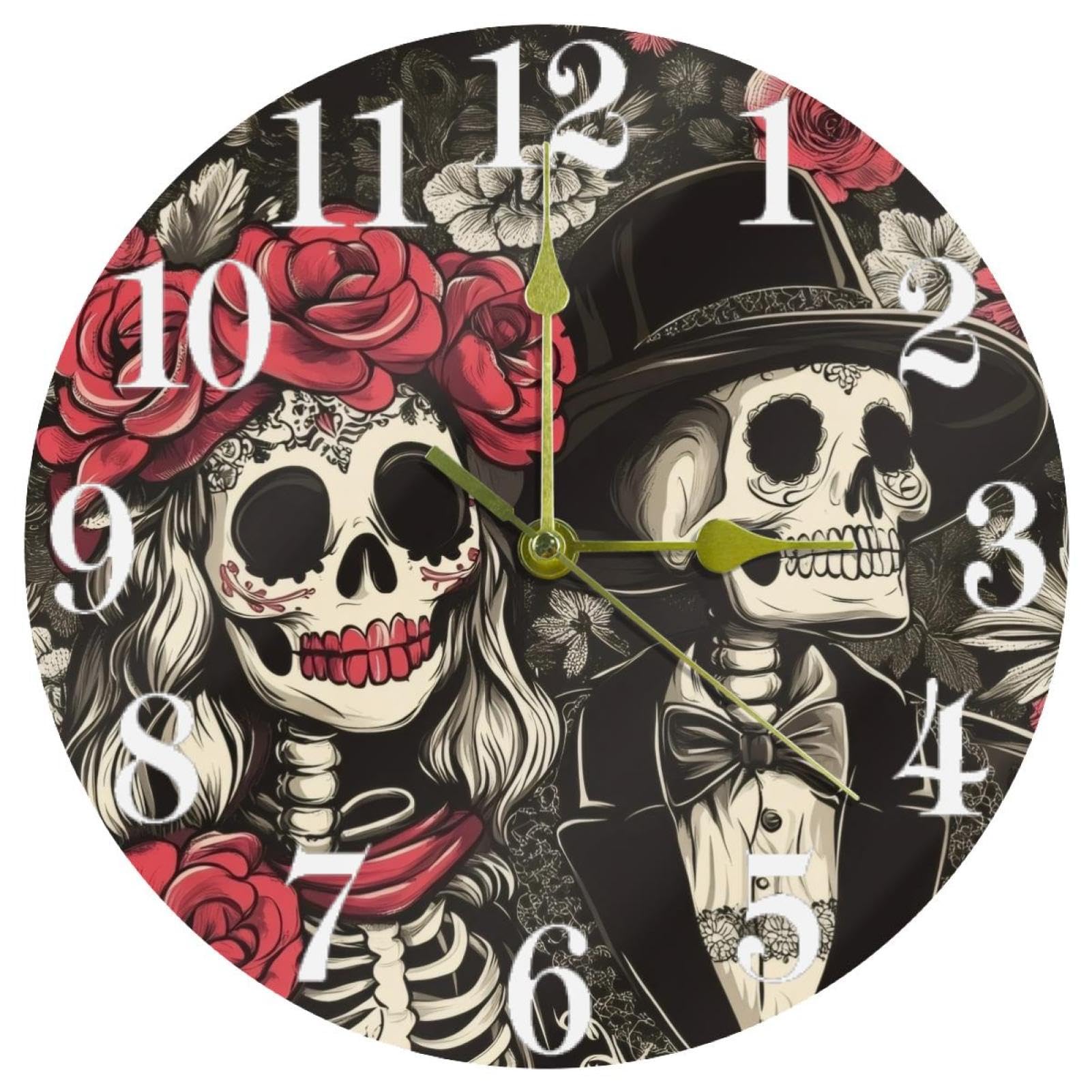 Horloge murale de mariage silencieuse squelette ronde à quartz