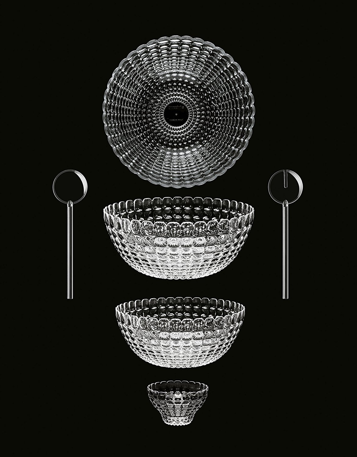 Guzzini Contenitore Tiffany, Trasparente, Ø25 x h11 cm & Tiffany Posata Insalata 27,5 cm