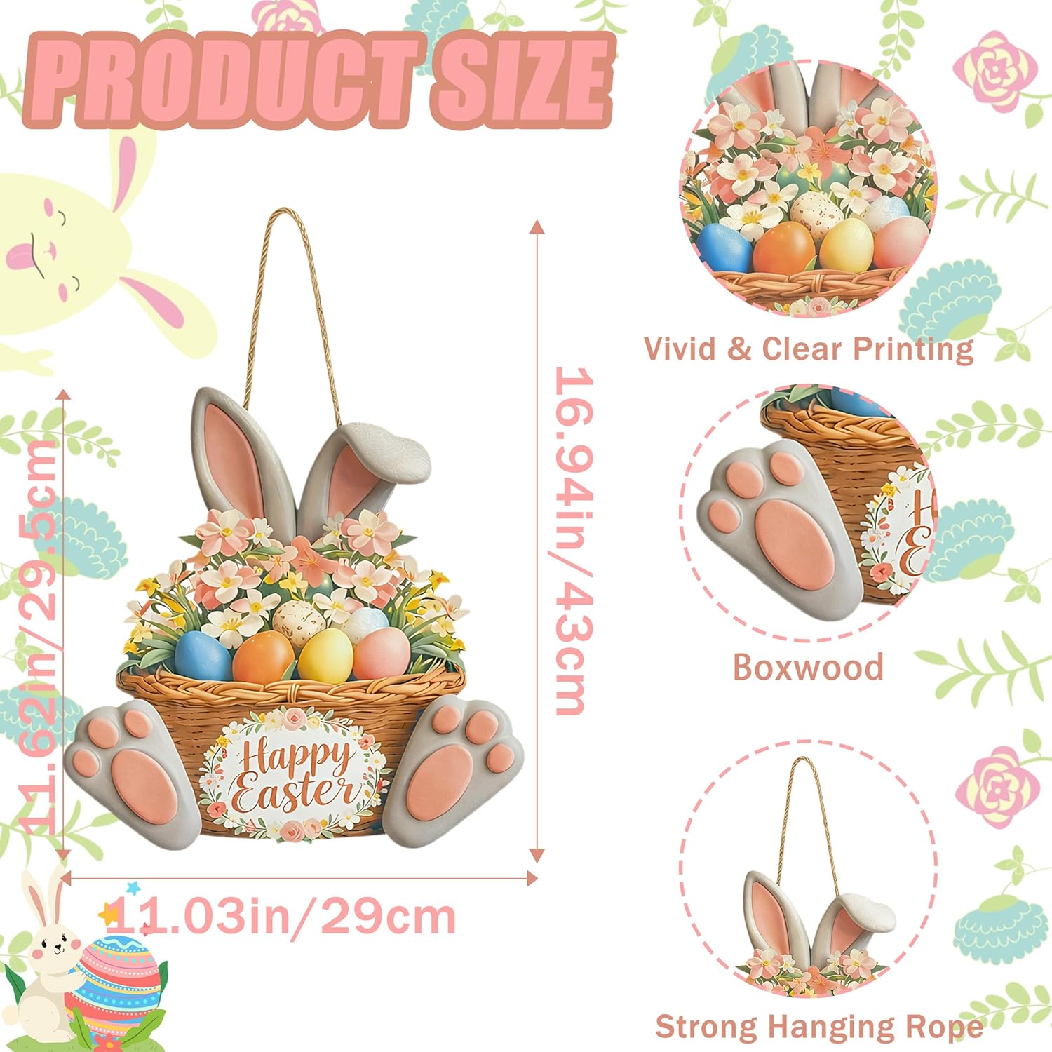 Easter Door Decorations,Easter Door Decorations, Easter Wreath, Spring Decorations Bunny Welcome Wood Sign Door Hanger Wall Hanging Plaque Eggs Sign Decorations(Bunny Ear Grey)