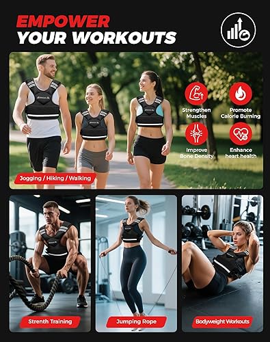 Miniatura 6 de BAGAIL - Chaleco con peso ajustable, 4-10 libras12-18 libras20-32 libras, unisex, con 6 pesos y bolsillo grande, ideal para rucking, entrenamientos