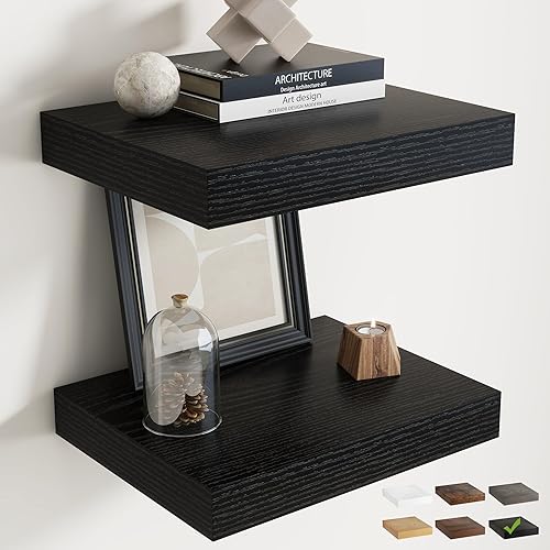 Miniatura 9 de Marsmiles Estantes flotantes para pared, 12D55W105H-WHT-2P Blanco (Simply White),Oak Finish,Mate negro,Marrón (Rustic Brown Finish),Acabado