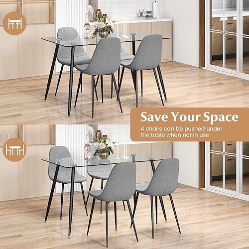 Miniatura 4 de Tangkula Juego de 4 mesas de comedor para 4, mesa y sillas de cocina modernas, mesa y sillas de cristal para sala de estar pequeña, cocina