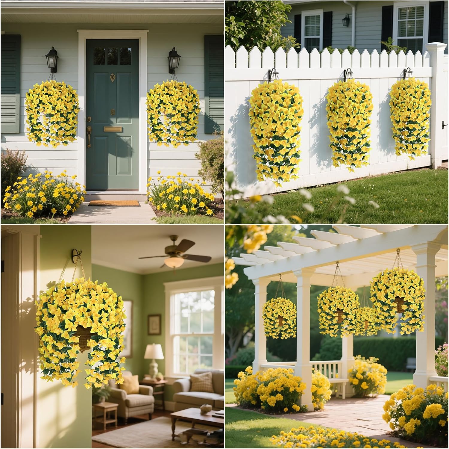 Artificial Bougainvillea Flowers Plants for Outdoors Decoration, 2 Pcs Faux Silk Flowers Long Trailing Fake Vines for Front Door Porch Planter Balcony Patio Summer Spring Home Decor, Yellow