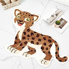 Seek4comfortable Cute Leopard Bathroom Rugs Brown Cartoon Leopard Bath Mat for Bathroom Non-Slip Animals Door Mat Absorbent Bathtub
