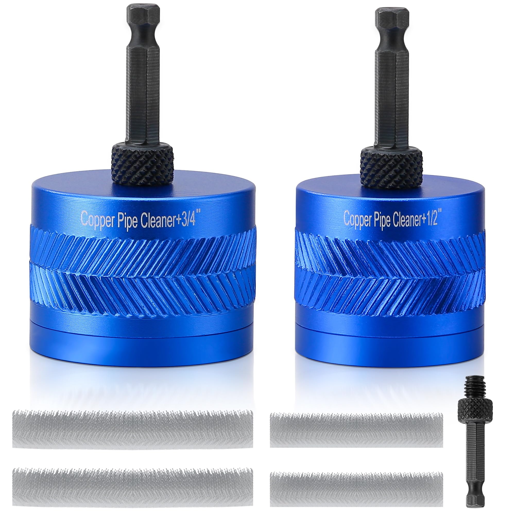 Copper Pipe Cleaner, 1/2" & 3/4" Pipe Cleaners Plumbing, Copper Pipe Tube Cleaning Brushes for Electric Drill Bit Removing Rust and Paint, Metal Deburring Tool with 4 Replaceable Brush Blades