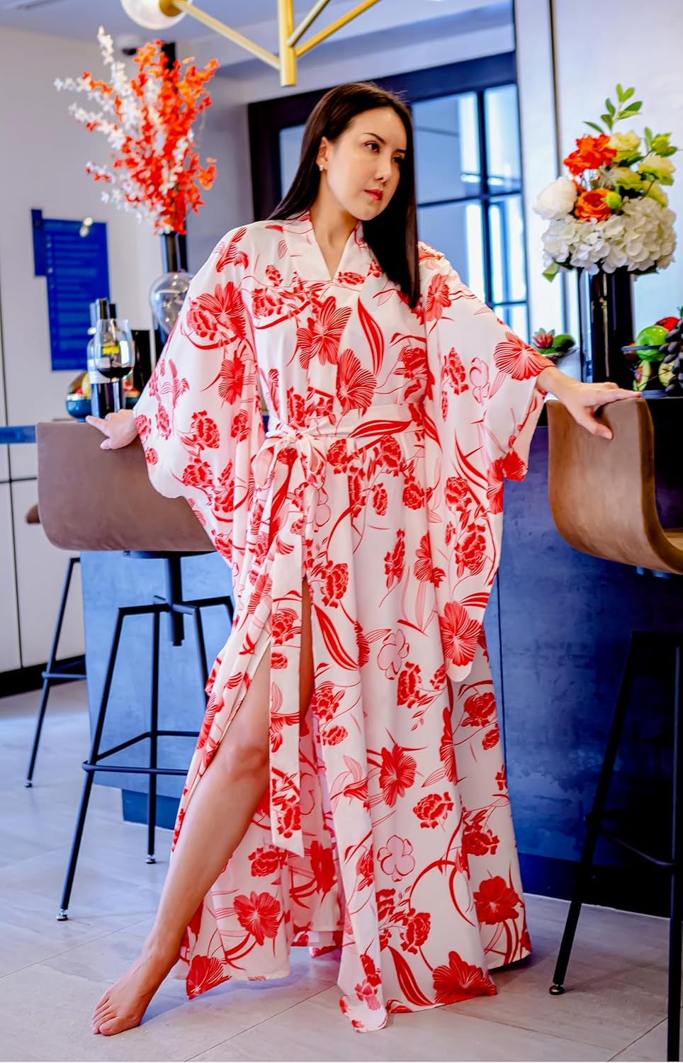 Na'Rak Women's Kimono Robe, Yukata Style Long Soft Loungewear Luxury Dressing Gown - Image 2