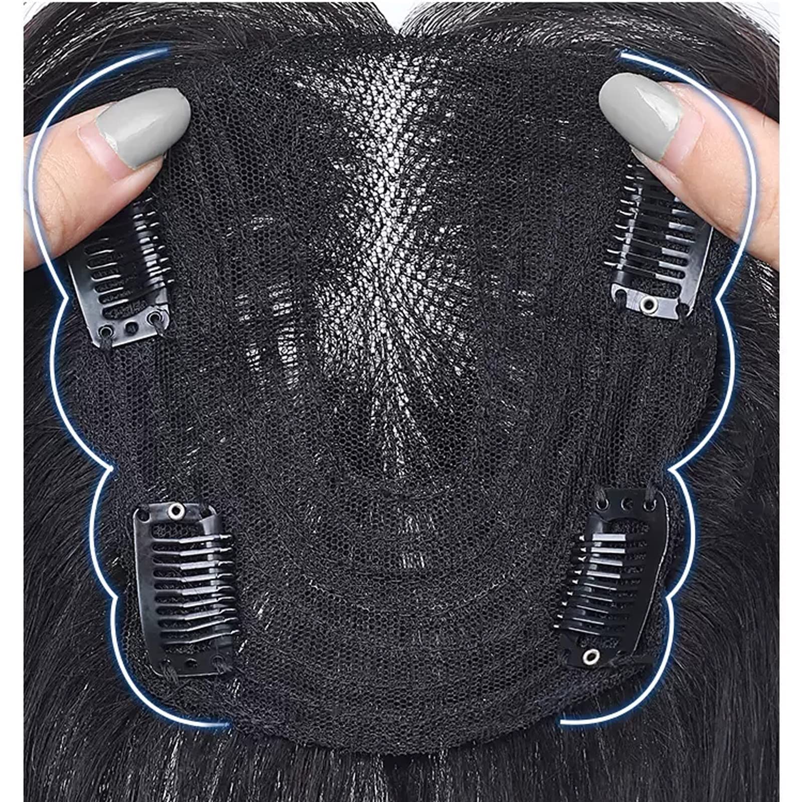 Parrucche per donne Parrucca Pezzo di capelli veri per coprire i capelli grigi Testa sottile di capelli Pezzo di toppa Capelli veri Soffici Aumenta il volume dei capelli Frangia finta Parrucche per