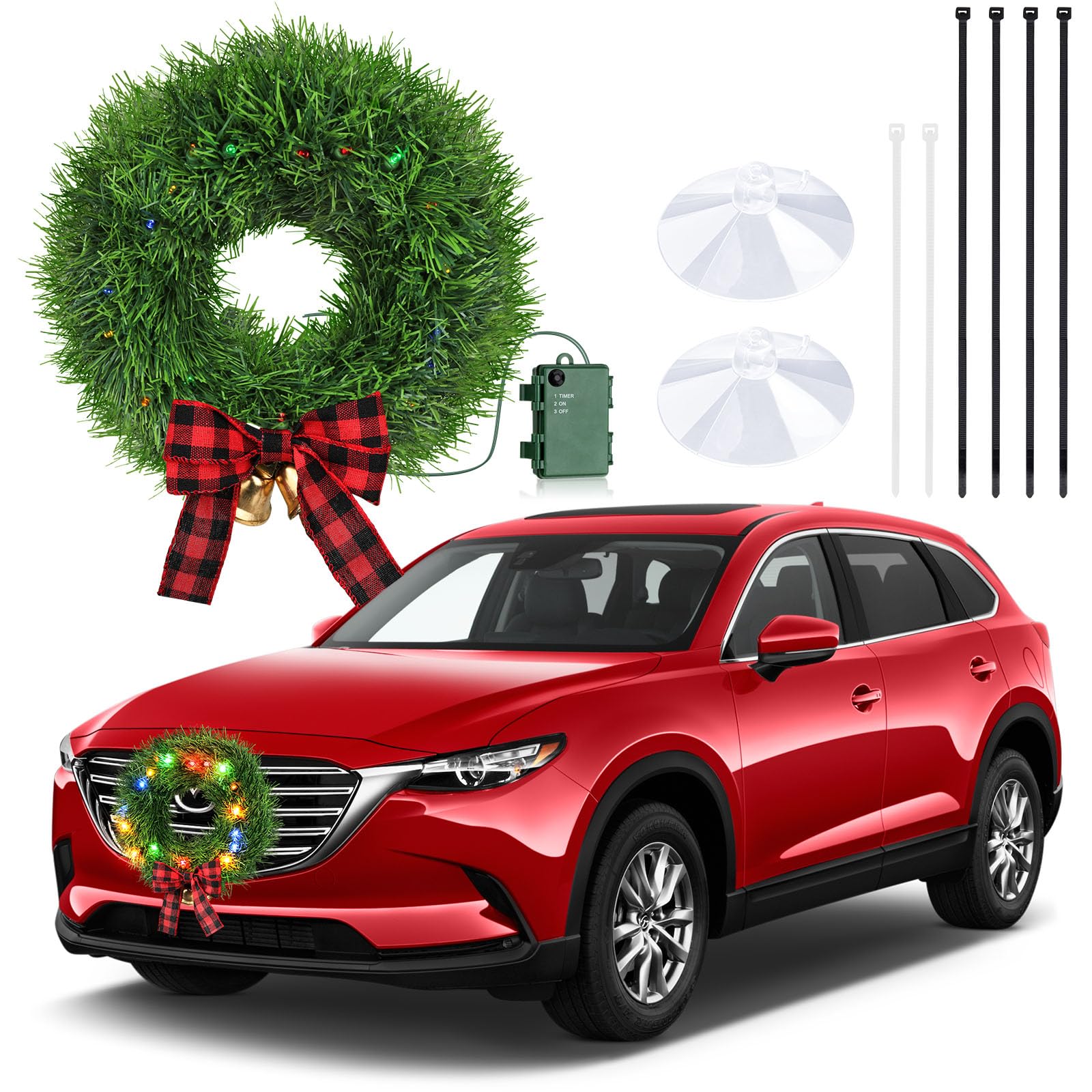 Snapklik.com : Ovsor Christmas Wreath Car Decoration -1 Pc LED Car