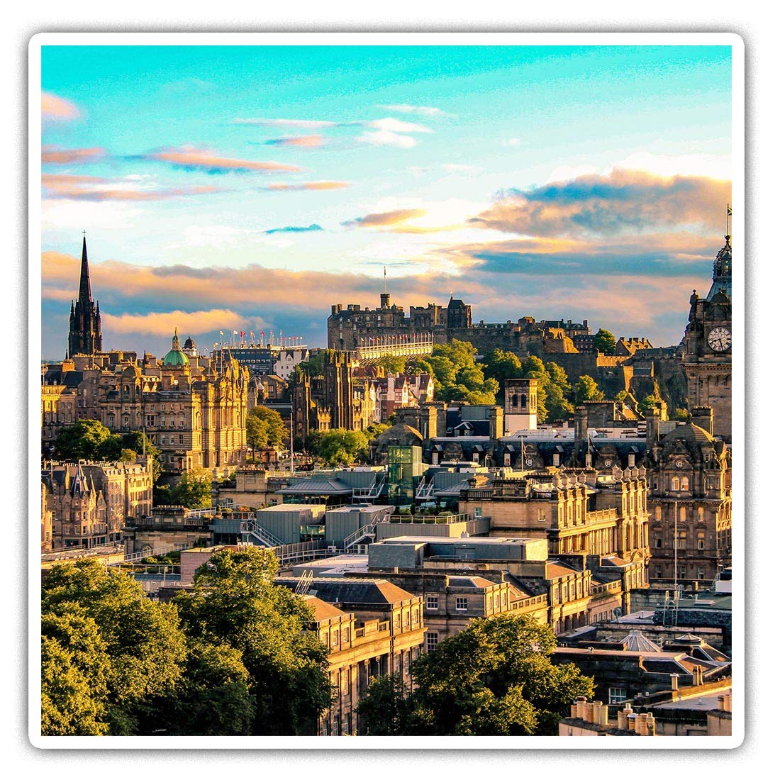 Square Stickers (Set of 2) 10cm - Edinburgh Castle Landscape Scotland Fun Decals for Laptops,Tablets,Luggage,Scrap Booking,Fridges, #16234