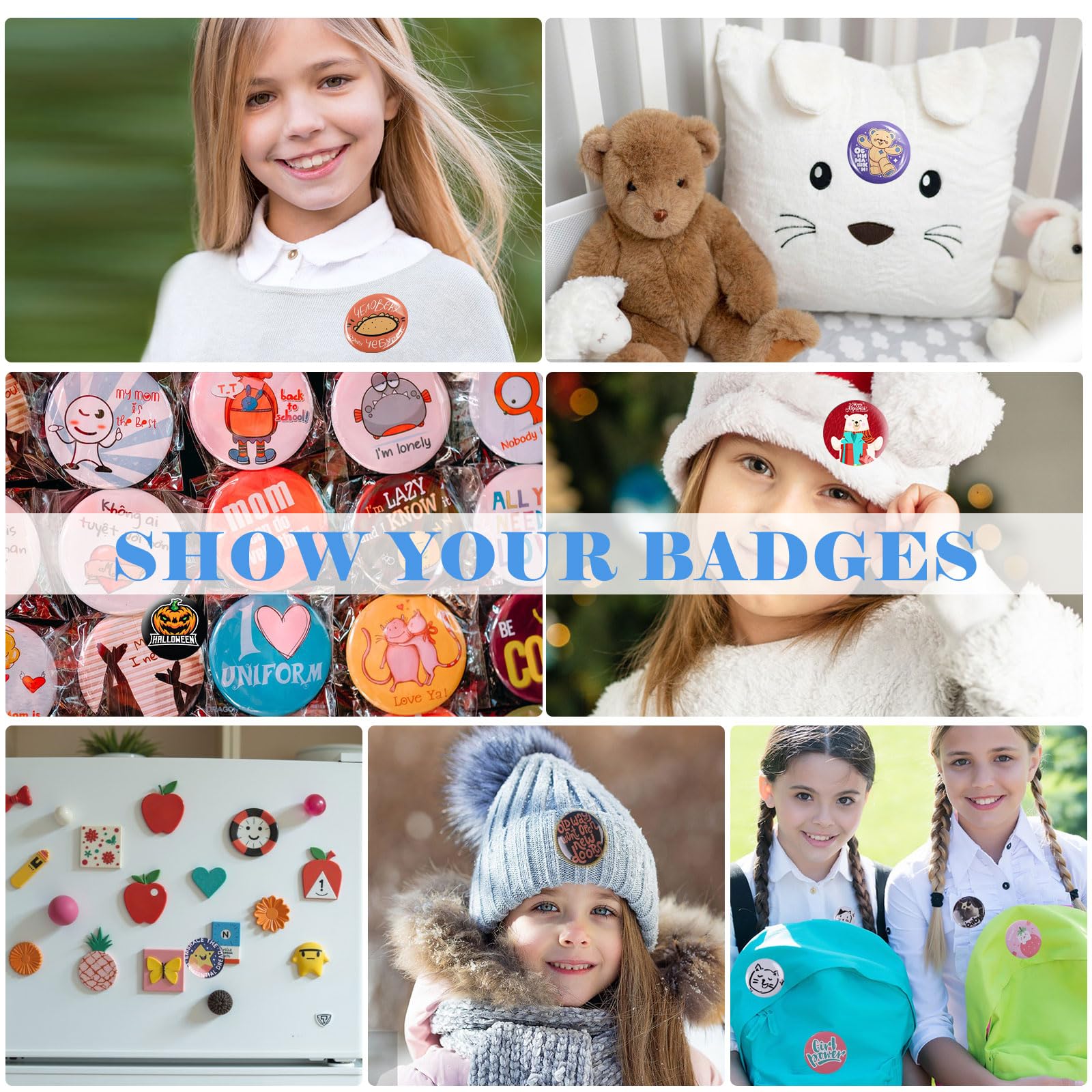 Macchina per Spille, 3IN1 Button Maker Badge Machine Blu Macchina da Stampa per Badge, Stampanti Badge 55/40MM Spille Personalizzate kit Portachiavi Fai Da Te per Regali di Compleanno e Natale